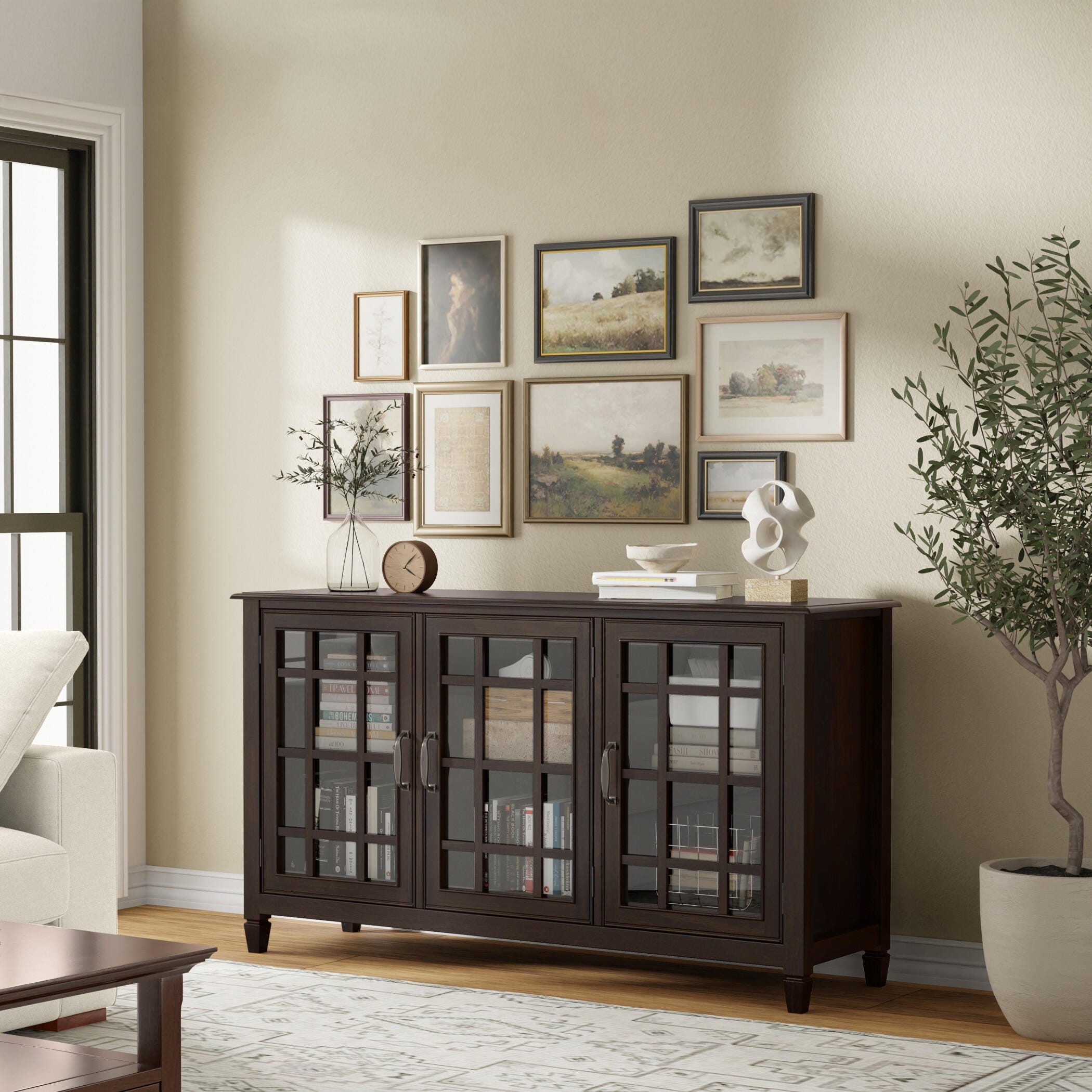 Simpli Home Connaught 60" Accent Cabinet, Chestnut Brown, large