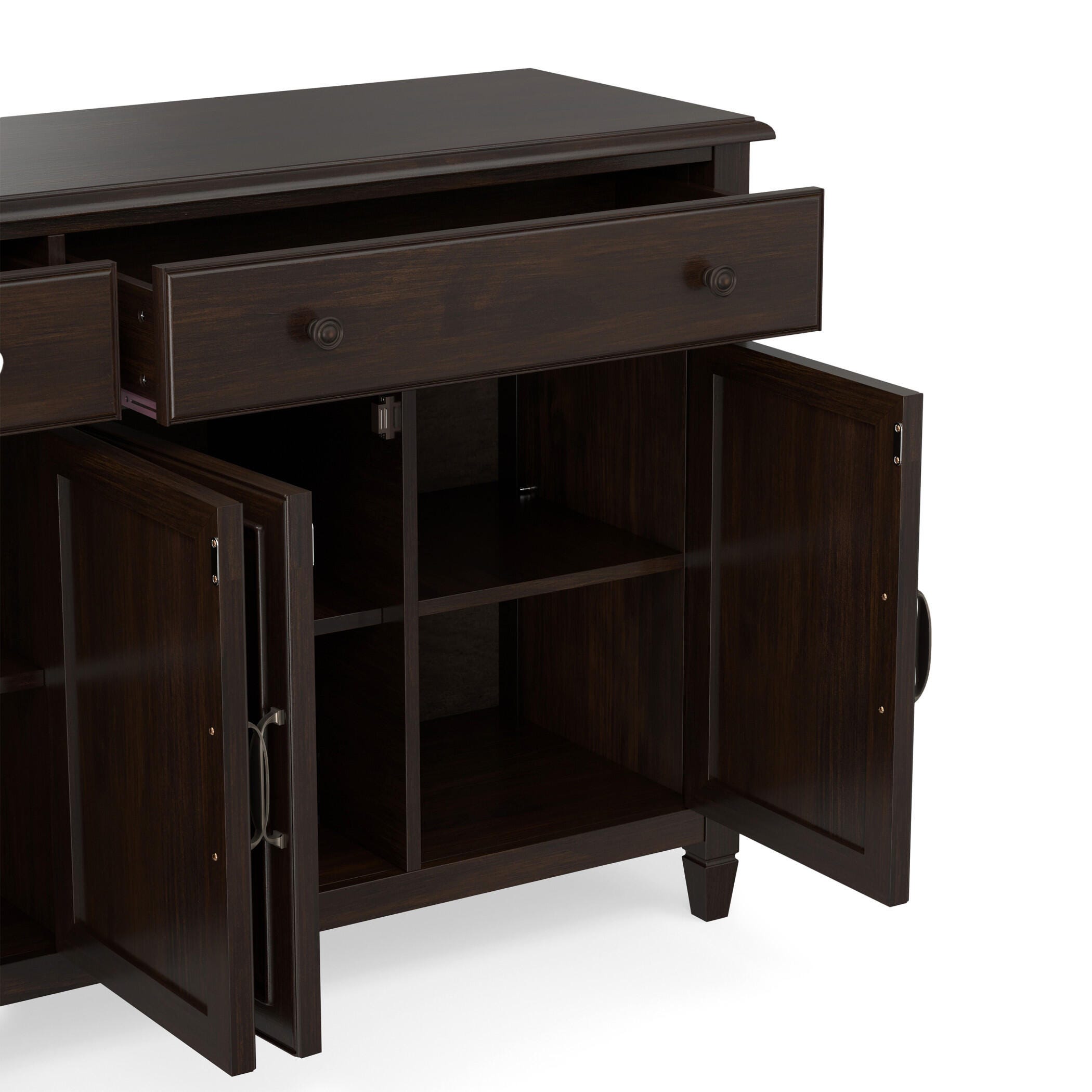 Simpli Home Connaught 66" Accent Cabinet, Dark Chestnut Brown, large