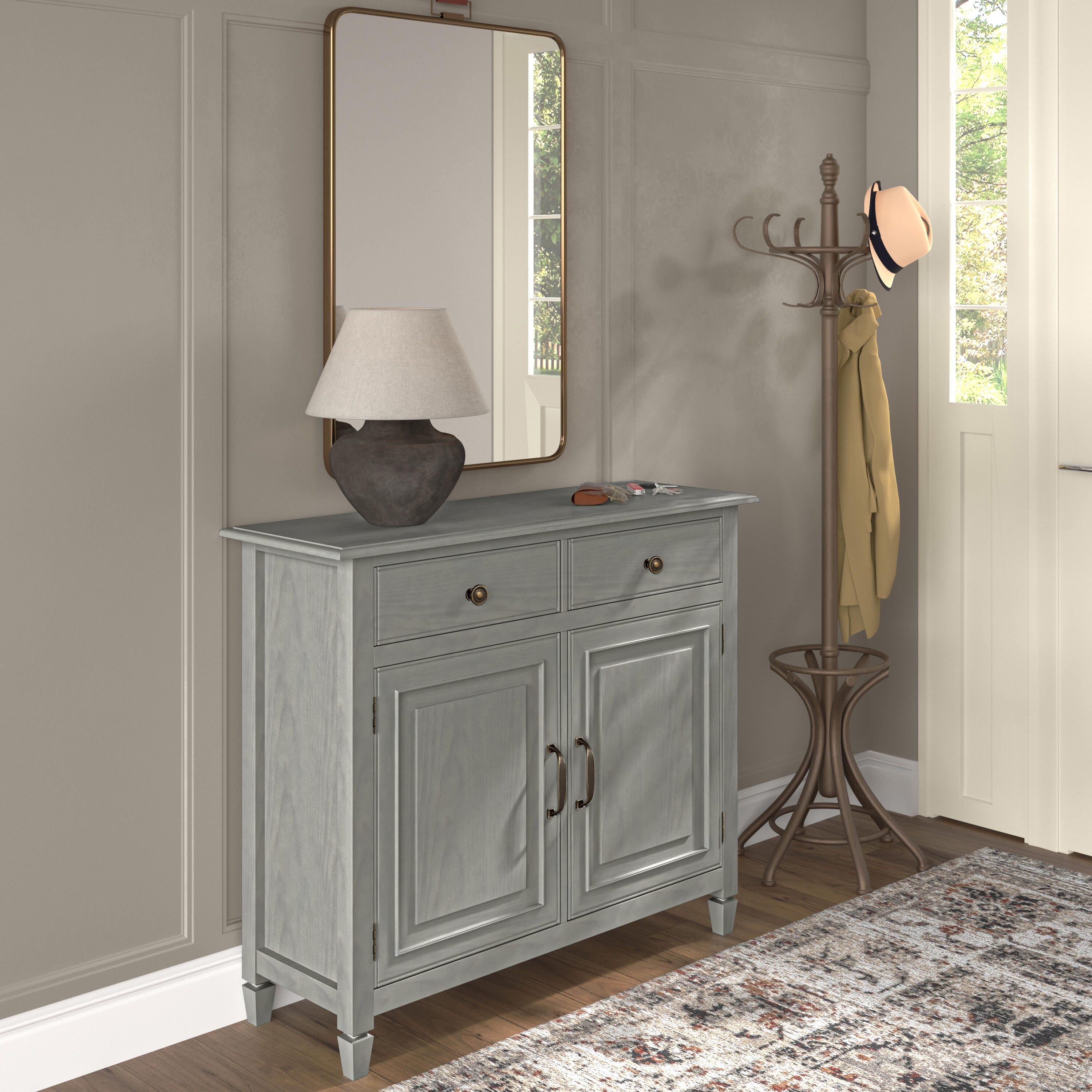 Simpli Home Connaught 40" Accent Cabinet, Fog Gray, rollover