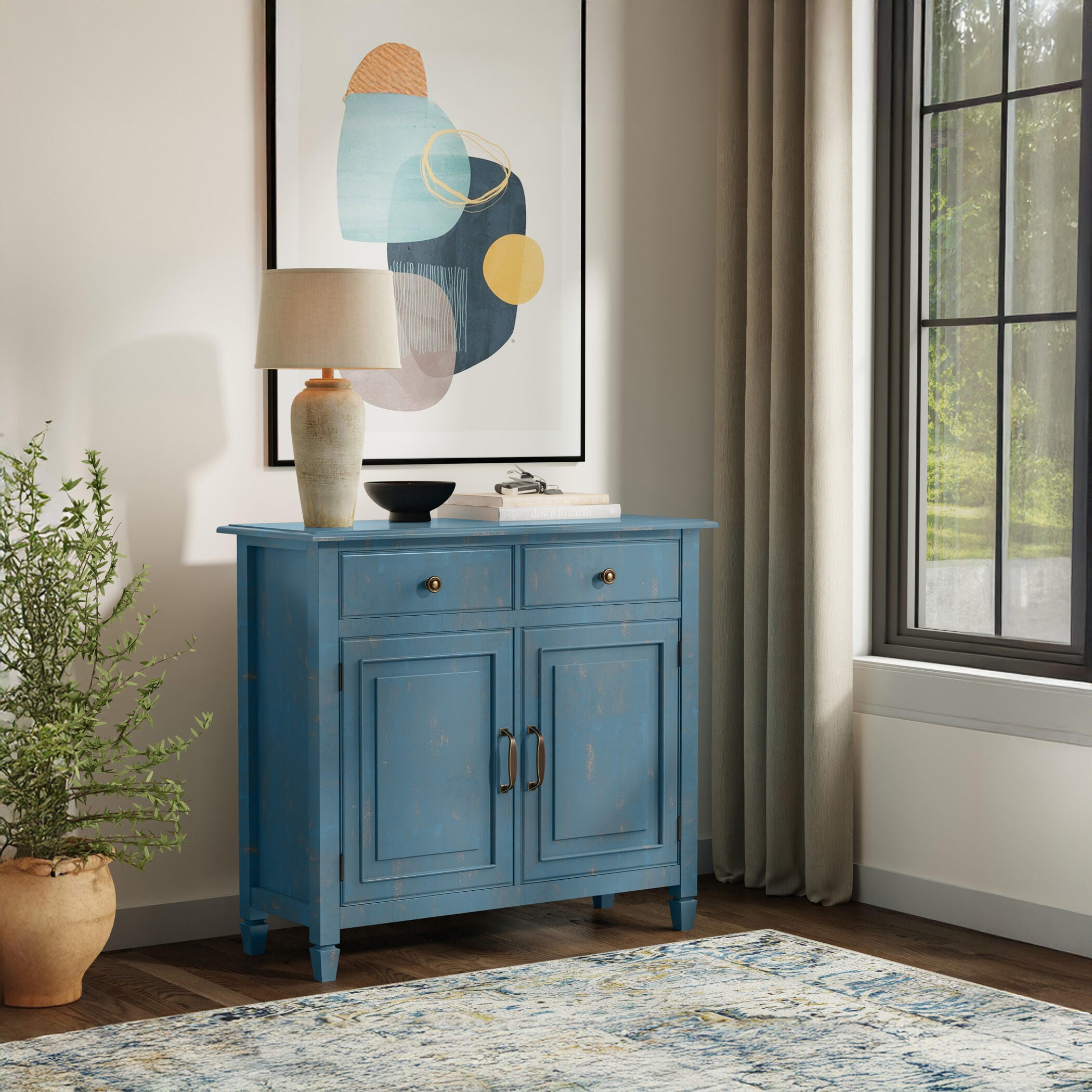 Simpli Home Connaught 40" Accent Cabinet, Distressed Coastal Blue, large