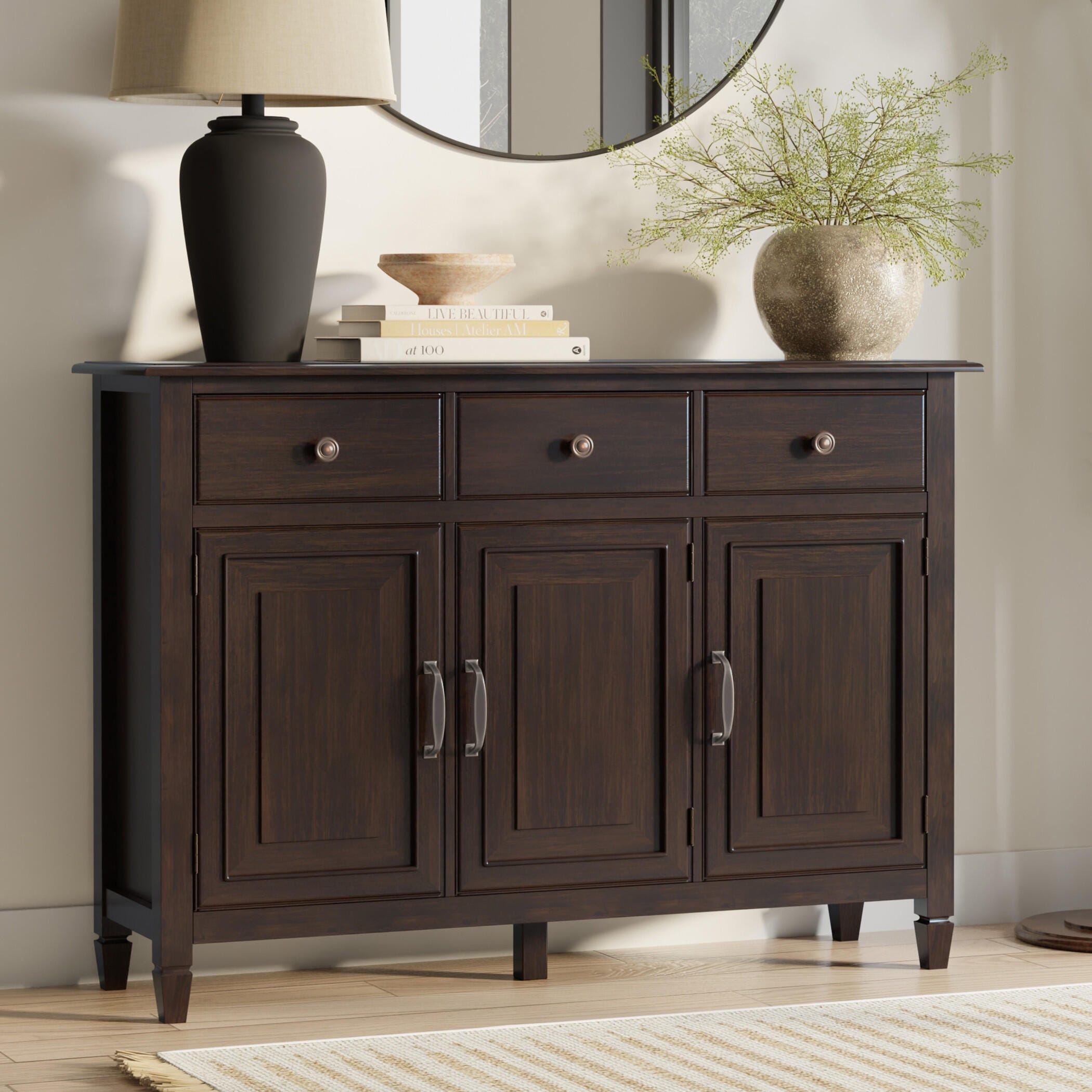 Simpli Home Connaught 51" Accent Cabinet, Chestnut Brown, rollover