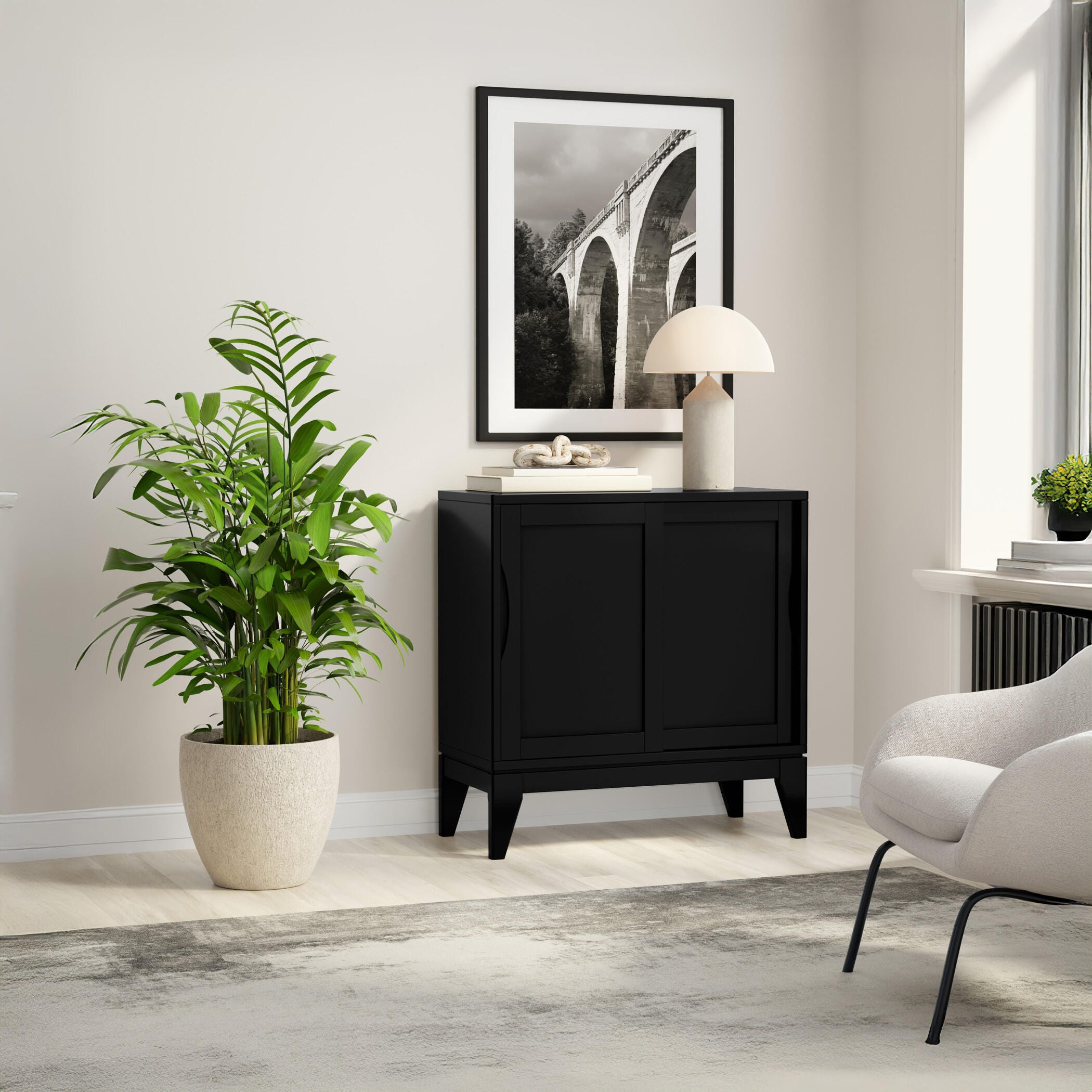 Simpli Home Harper 30" Accent Cabinet, Black, large