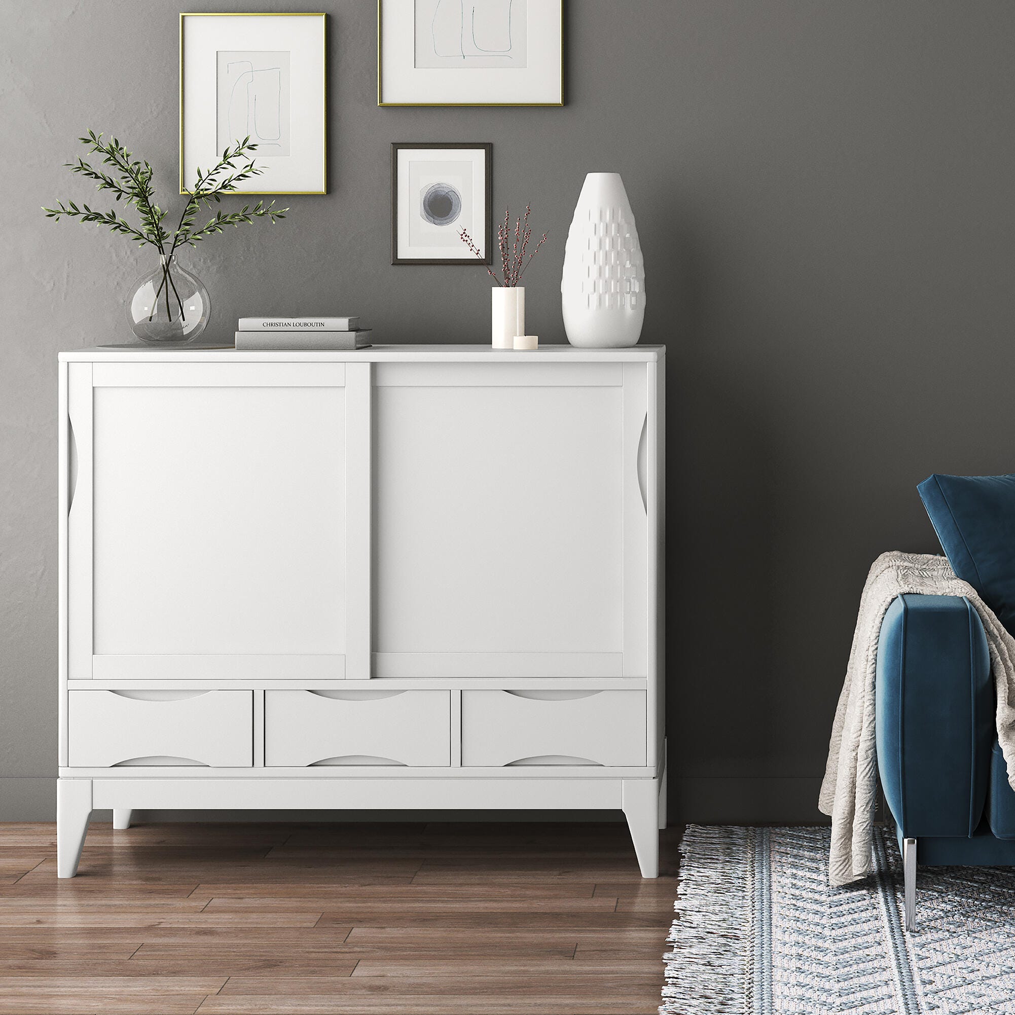 Simpli Home Harper 48" Accent Cabinet, White, rollover