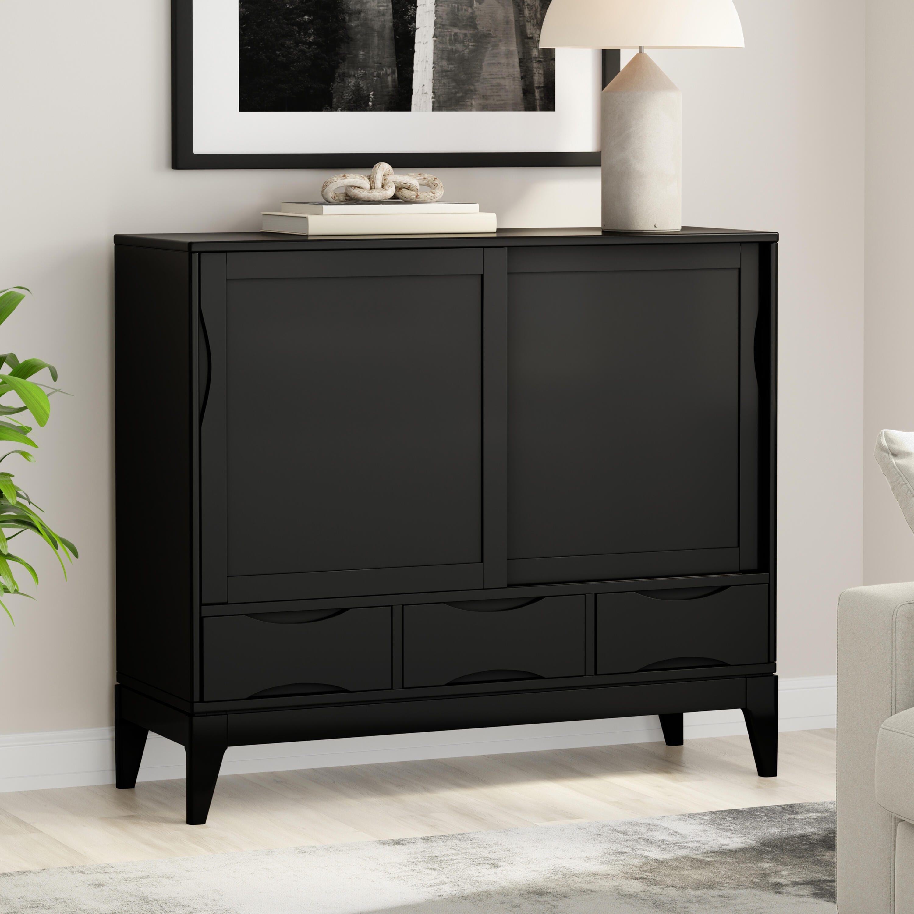 Simpli Home Harper 48" Accent Cabinet, Black, rollover
