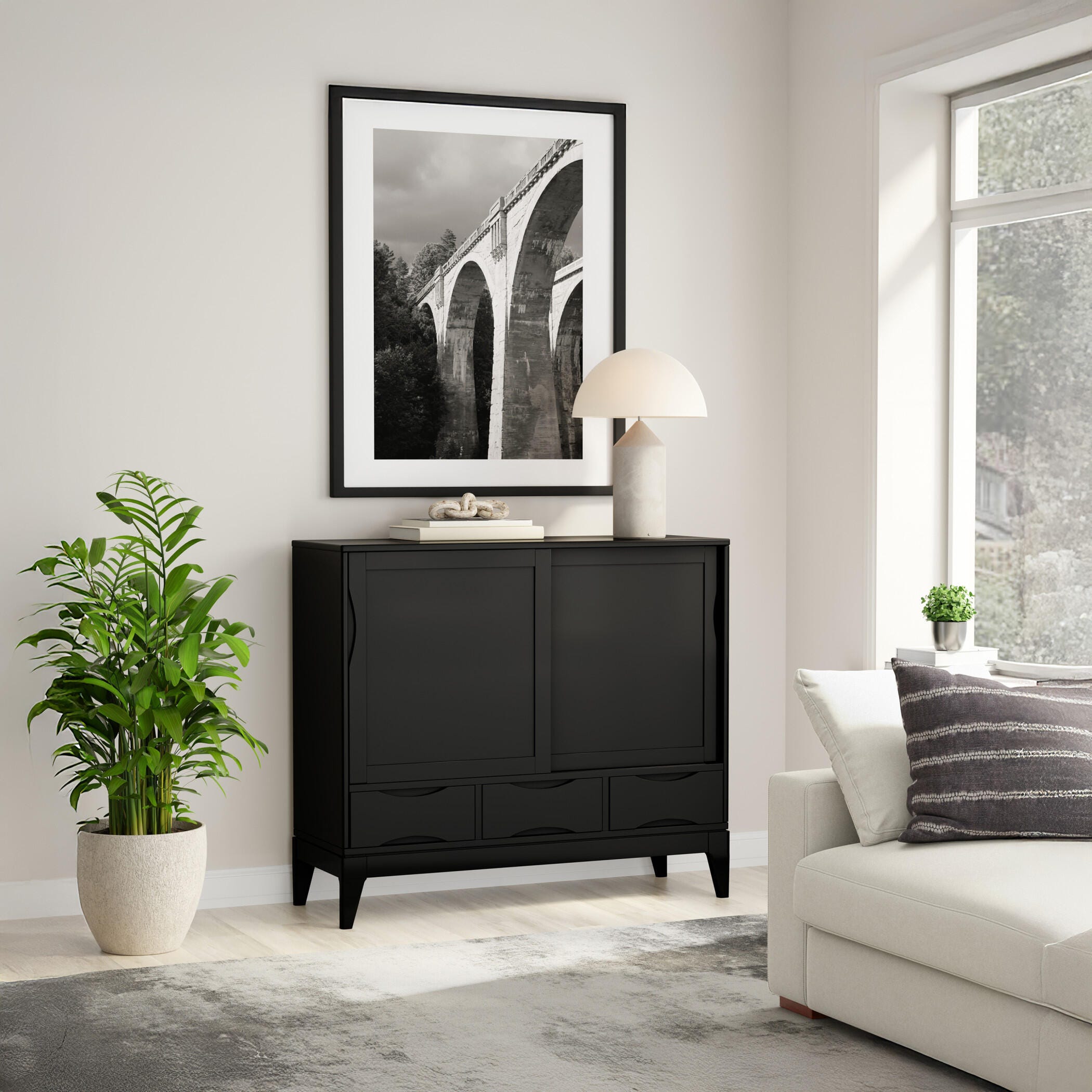 Simpli Home Harper 48" Accent Cabinet, Black, large