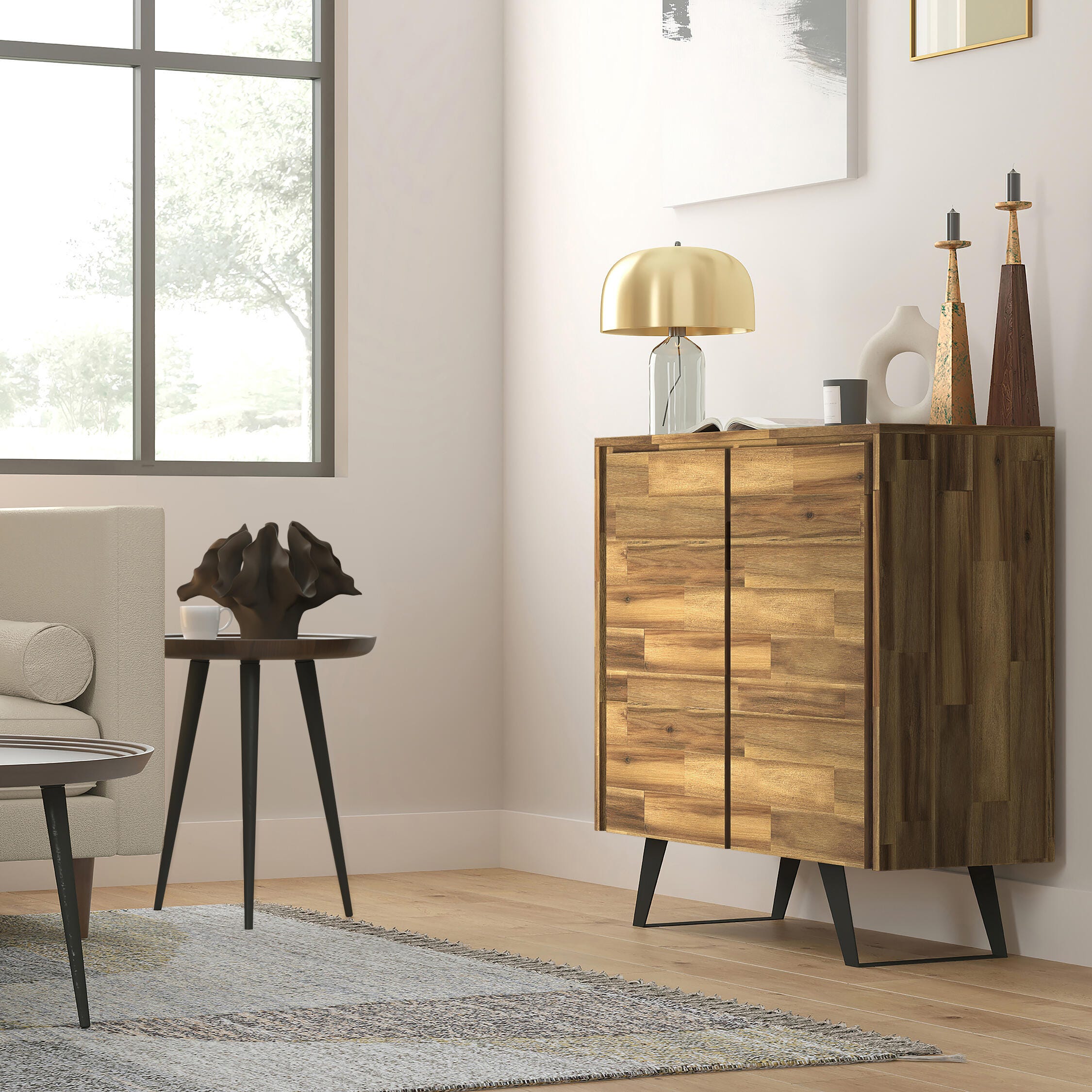 Simpli Home Lowry 39" Accent Cabinet, Distressed Golden Wheat, rollover