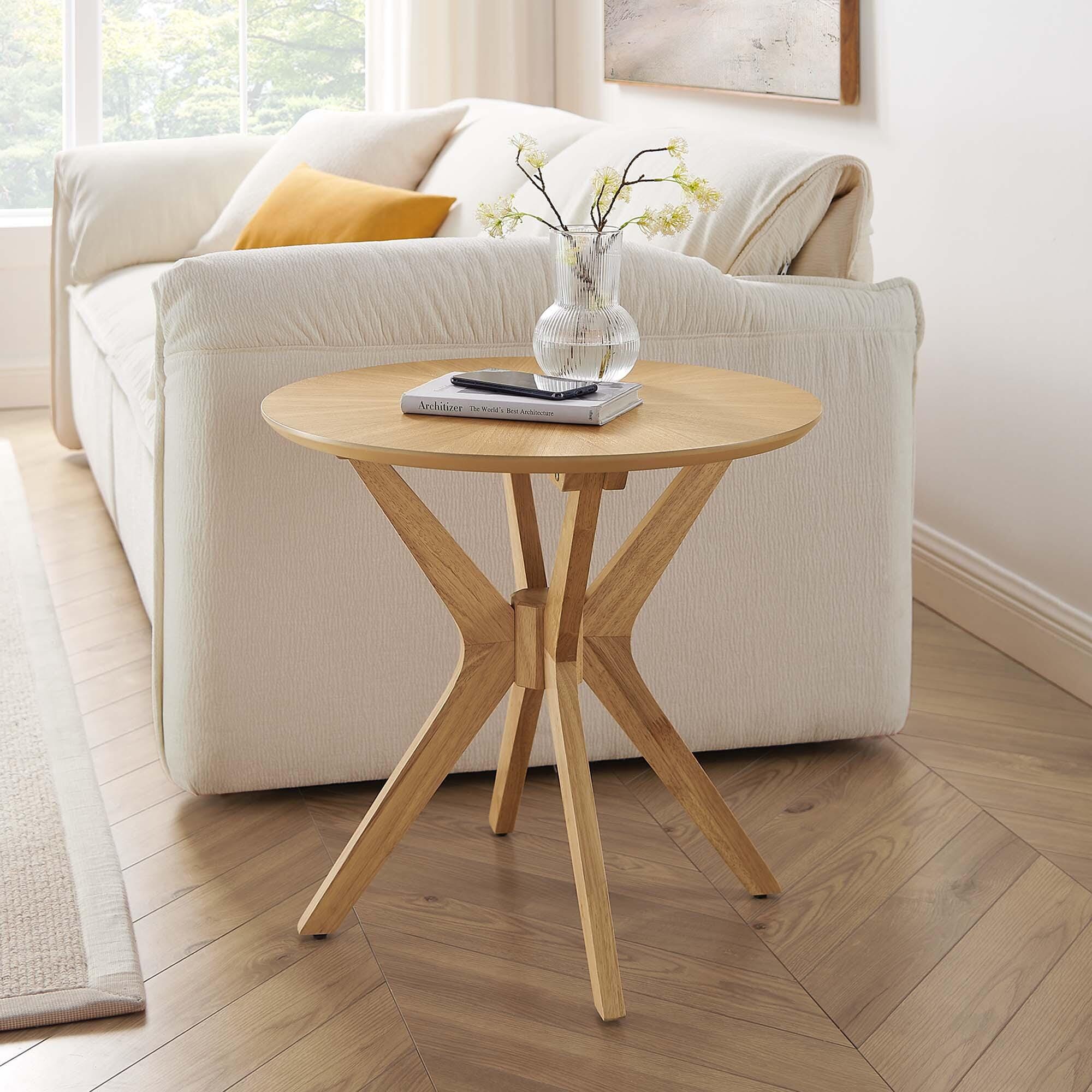 Modway Crossroads Round End Table, Oak, rollover