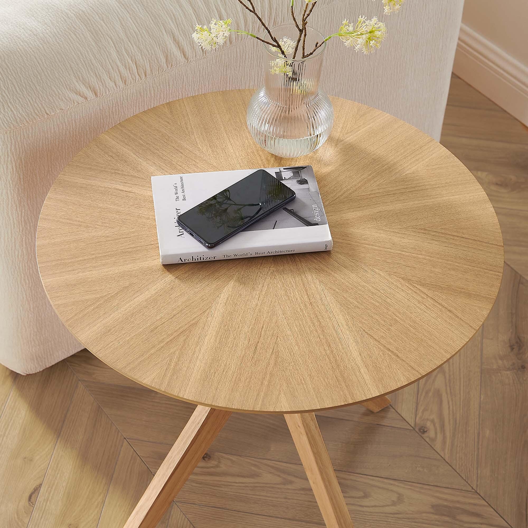 Modway Crossroads Round End Table, Oak, large