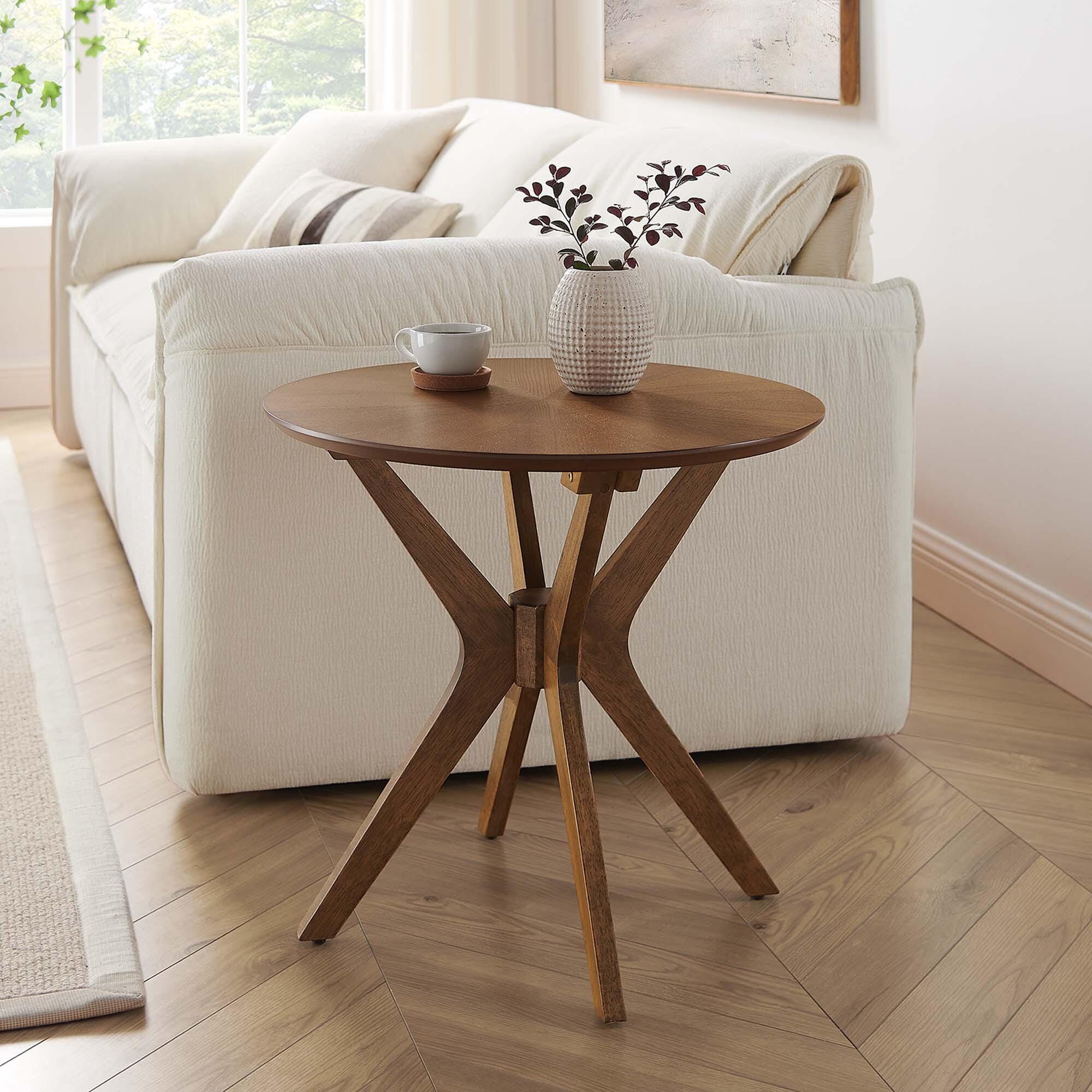 Modway Crossroads Round End Table, Walnut, large