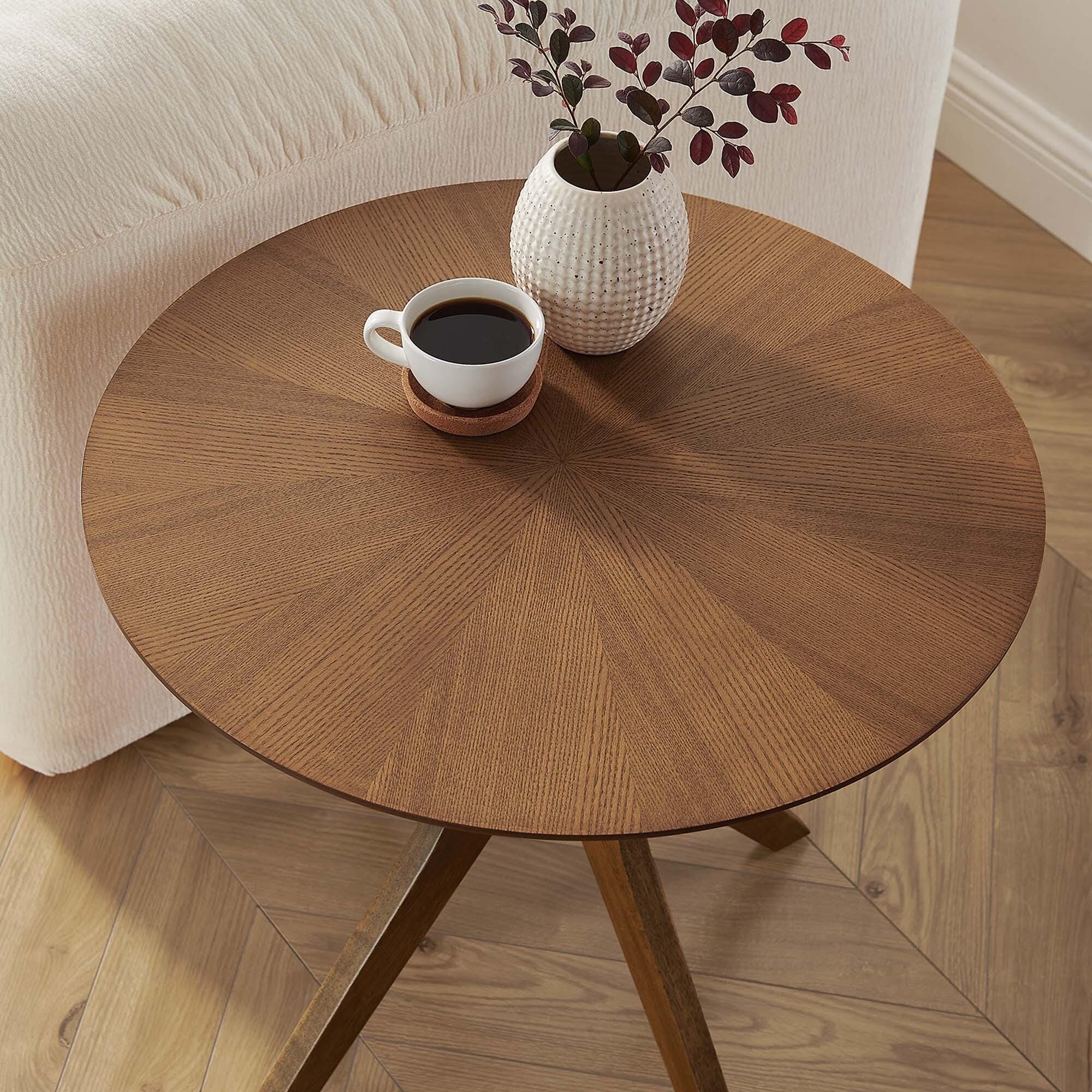 Modway Crossroads Round End Table, Walnut, large
