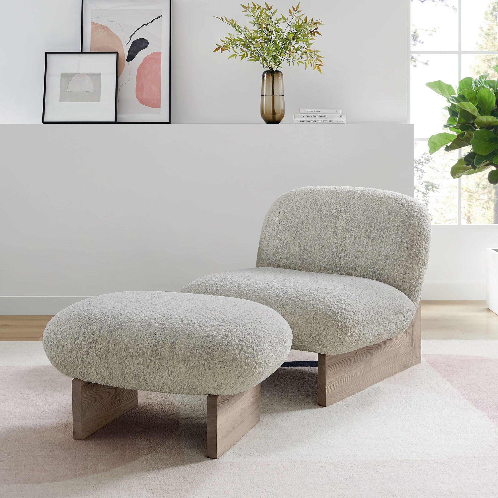 Modway Loyal Accent Chair with Ottoman, Pearl Oak/Gray, rollover