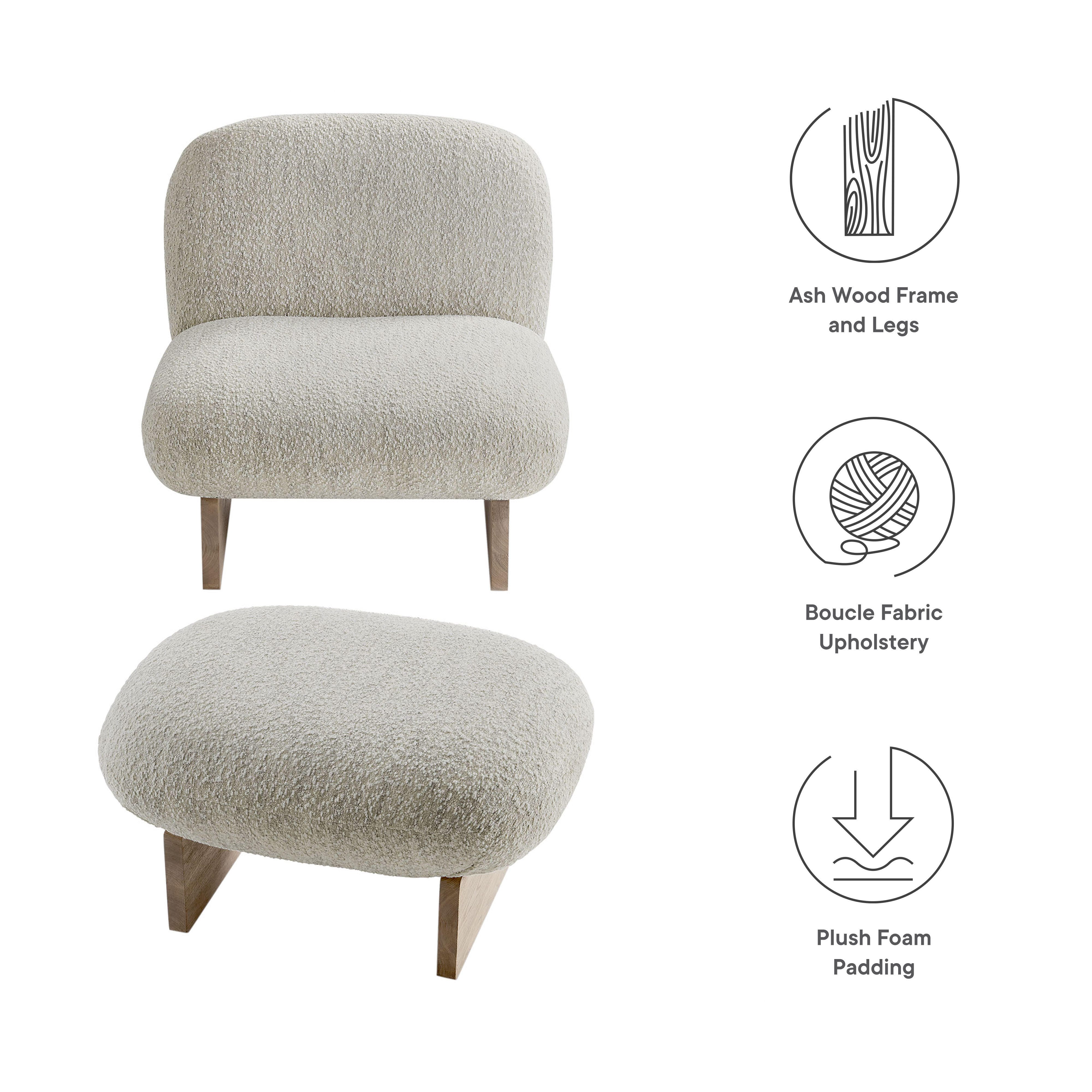 Modway Loyal Accent Chair with Ottoman, Pearl Oak/Gray, large