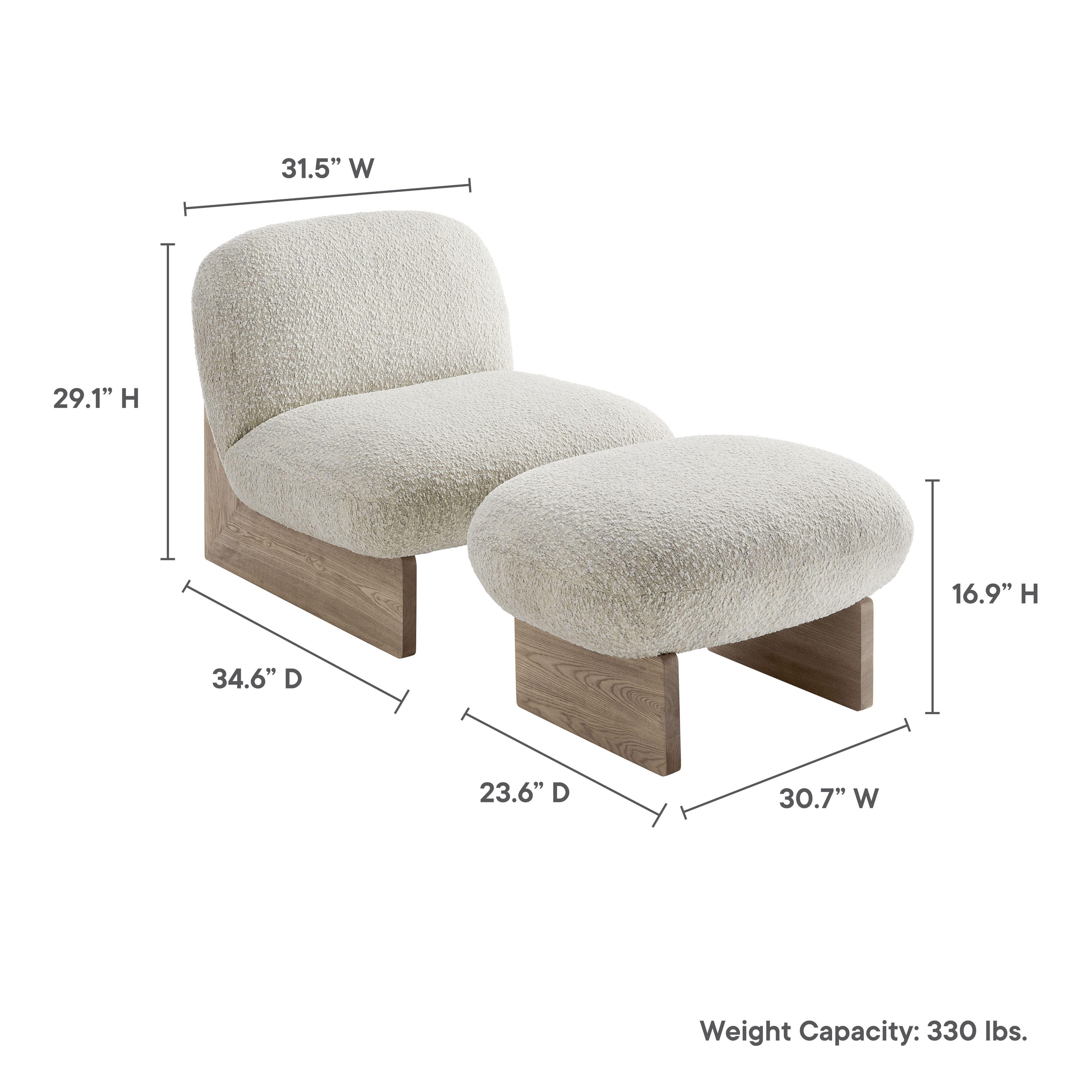 Modway Loyal Accent Chair with Ottoman, Pearl Oak/Gray, large