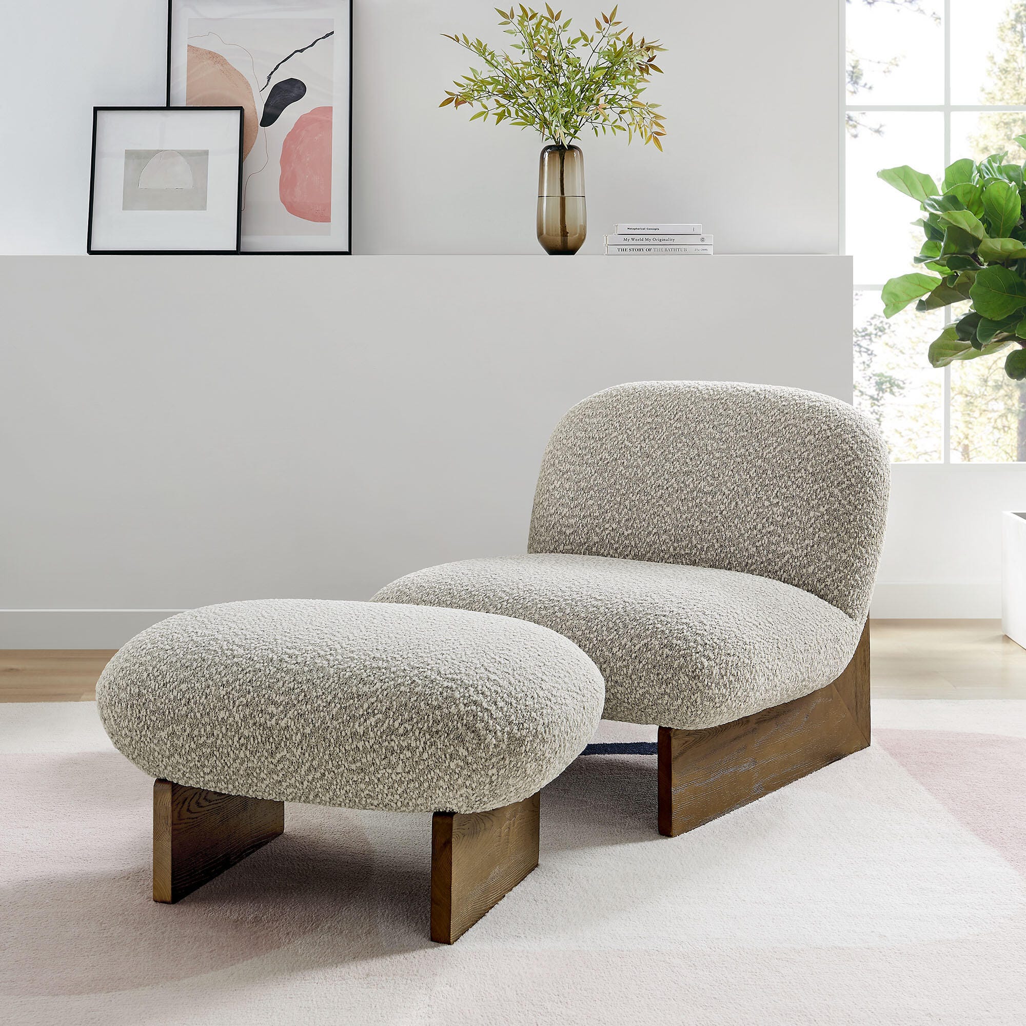 Modway Loyal Accent Chair with Ottoman, Gray/Walnut, large
