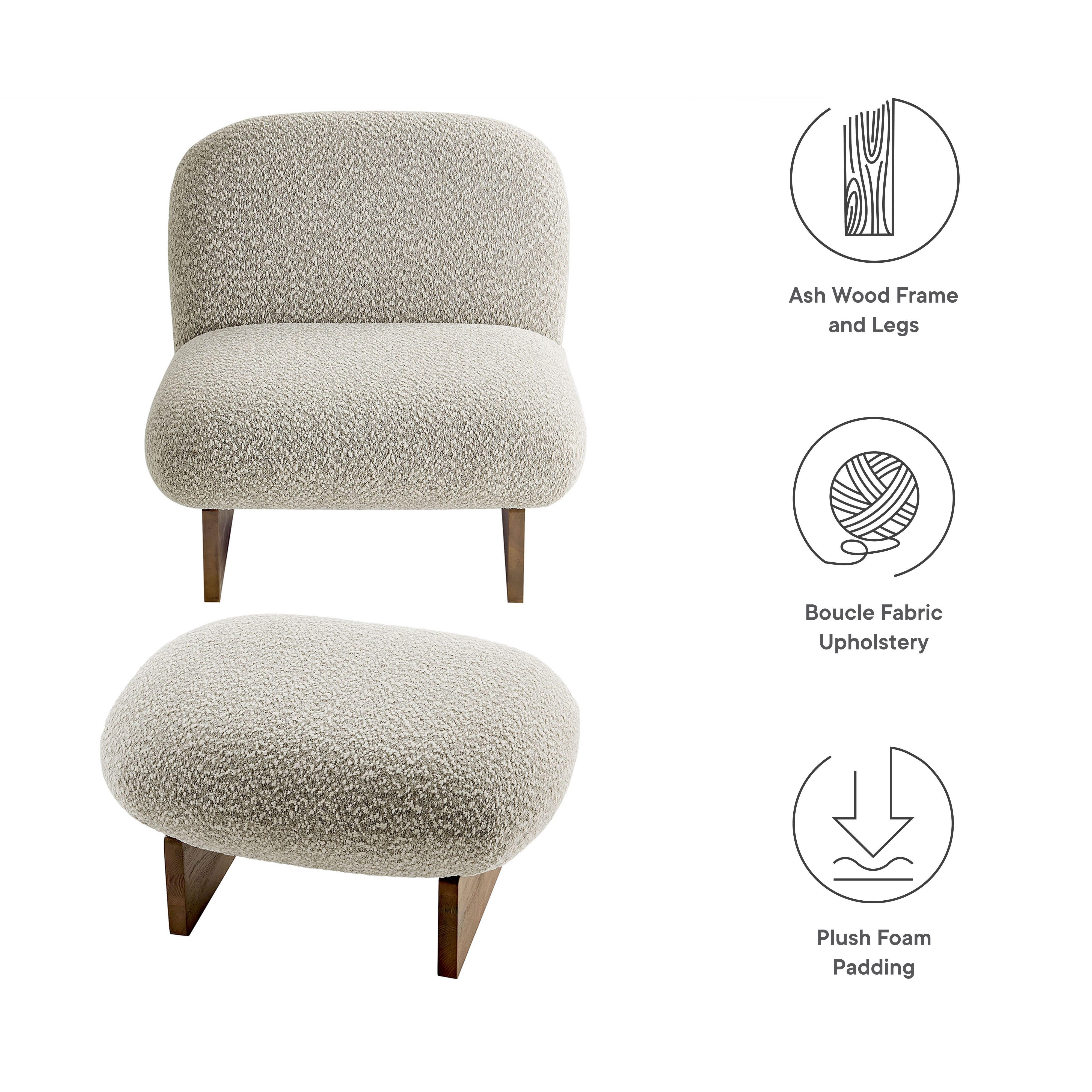 Modway Loyal Accent Chair with Ottoman, Gray/Walnut, large