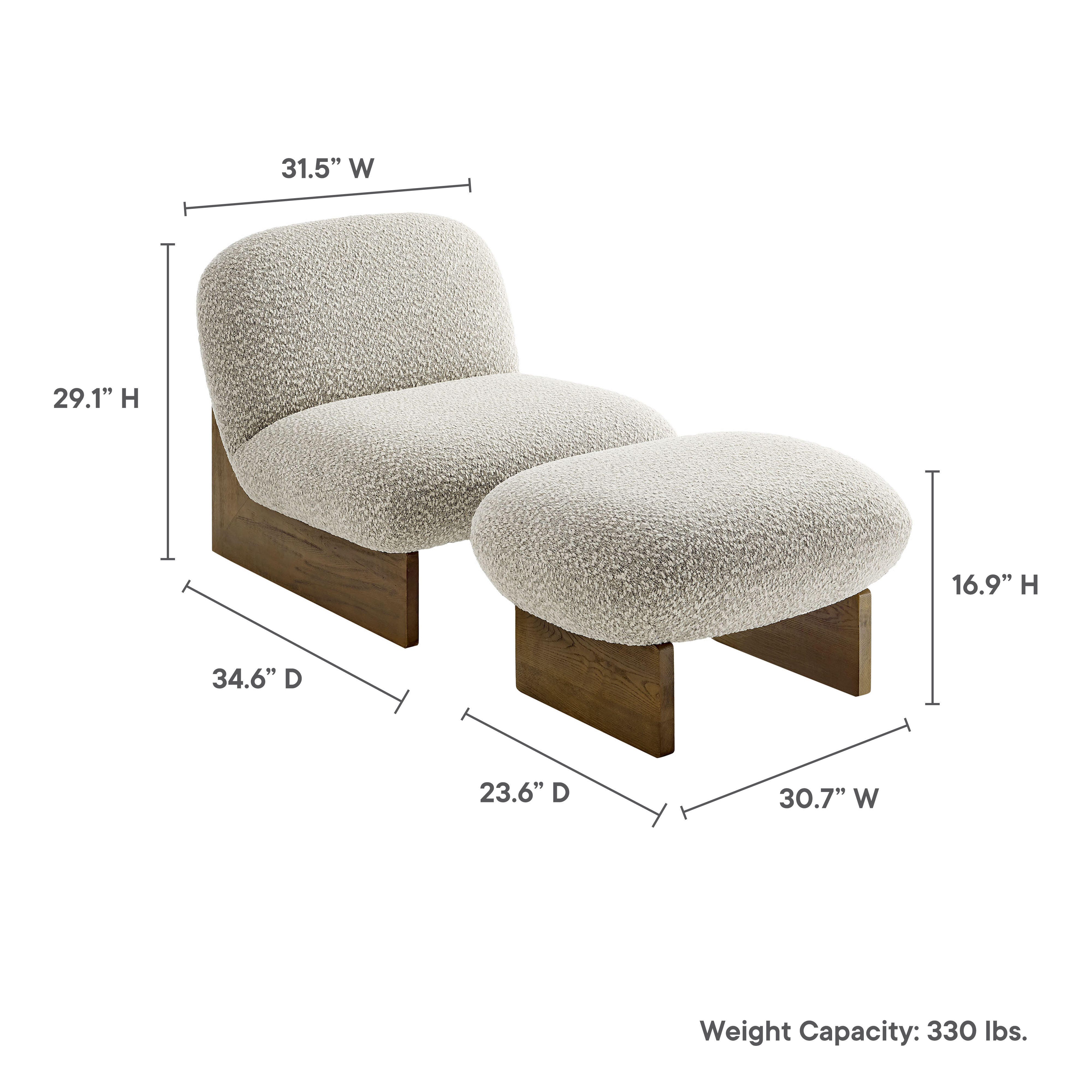 Modway Loyal Accent Chair with Ottoman, Gray/Walnut, large