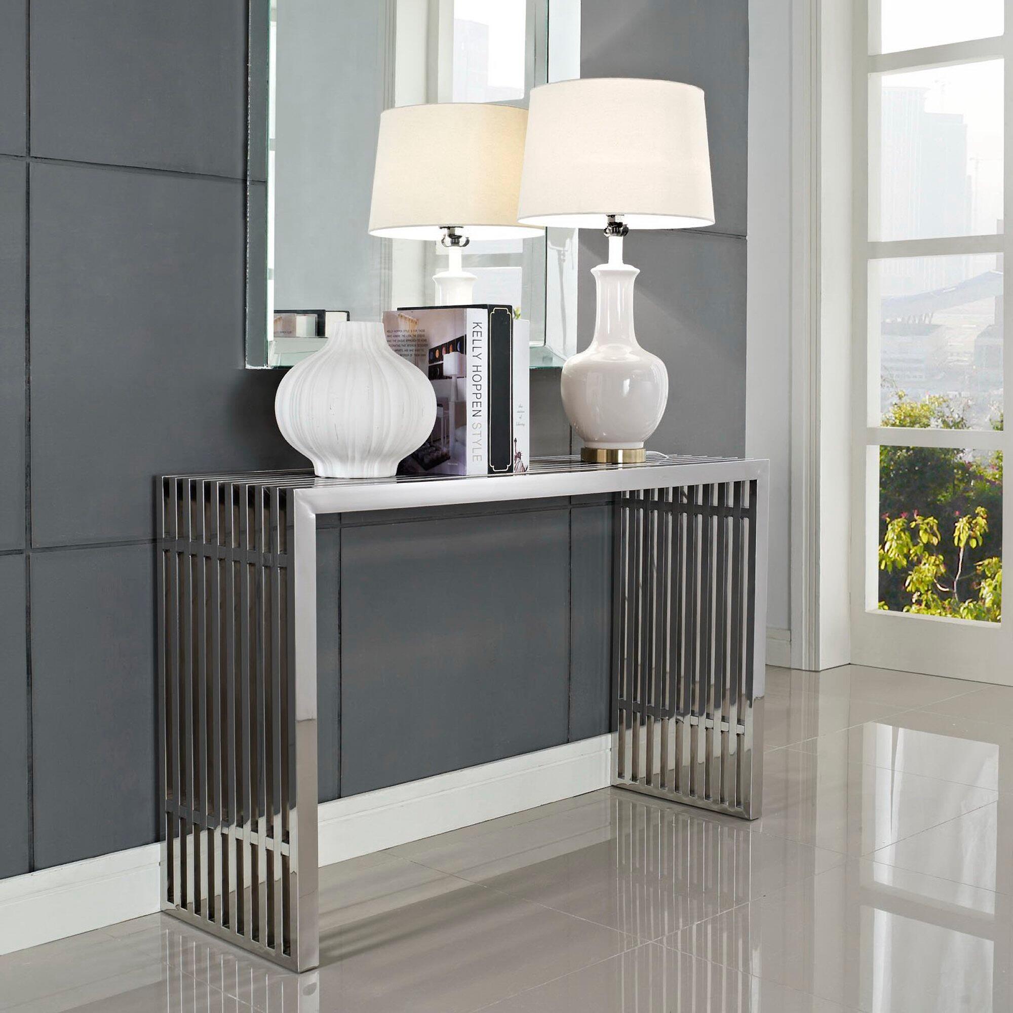 Modway Gridiron Console Table, Silver, rollover
