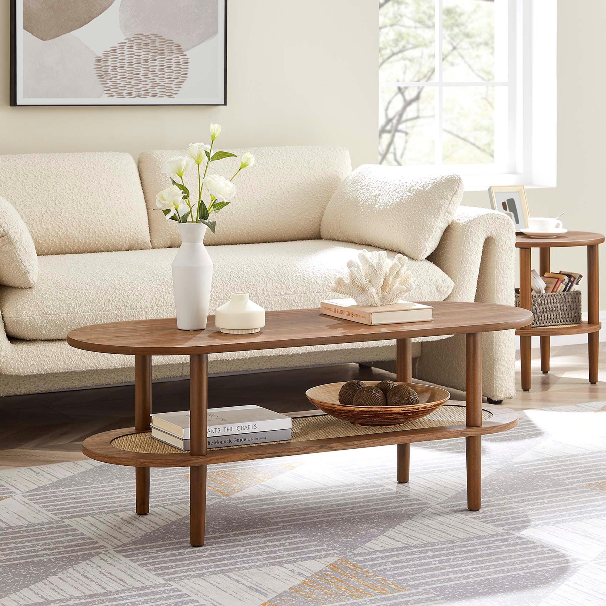 Modway Torus Oval Coffee Table, Walnut, rollover