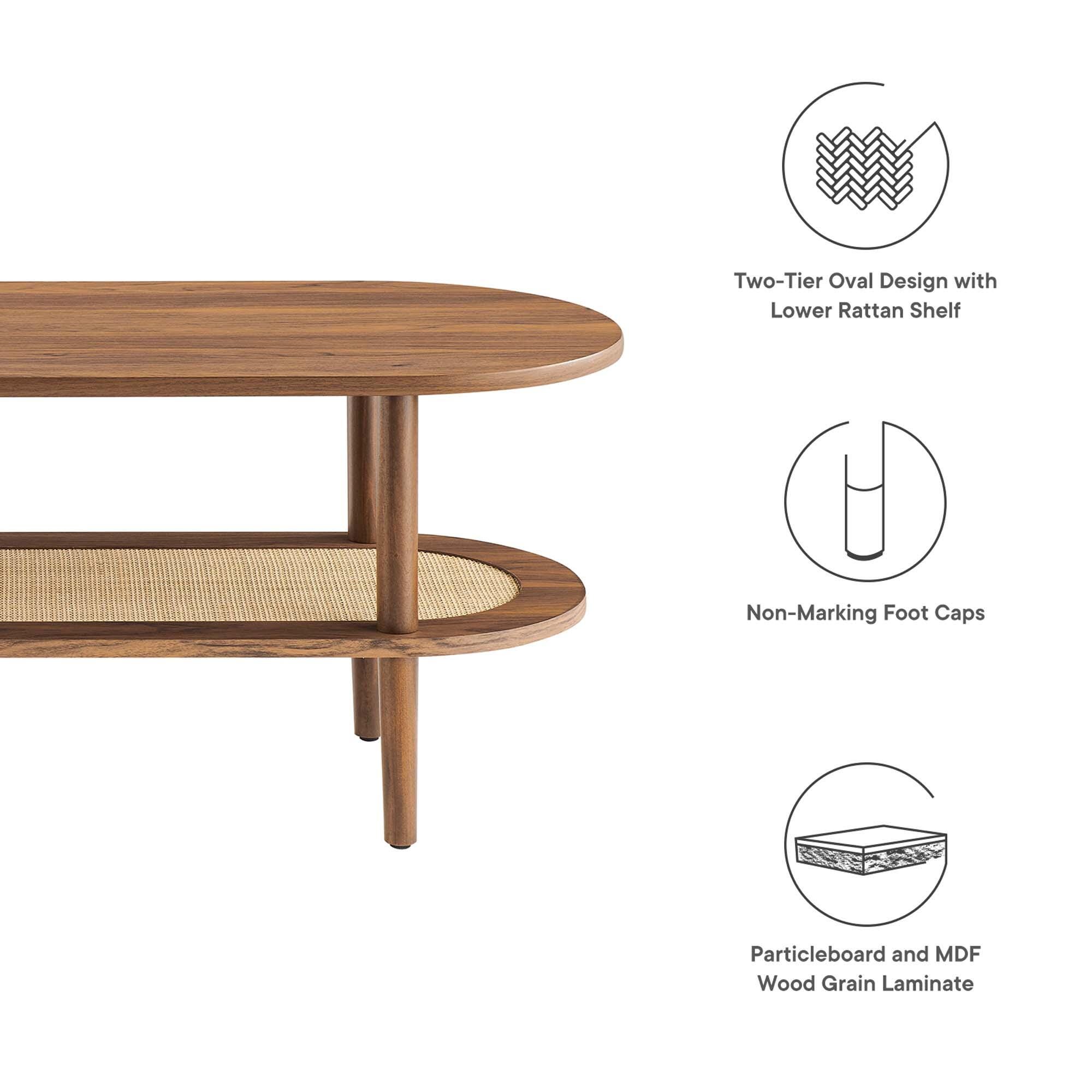 Modway Torus Oval Coffee Table, Walnut, large