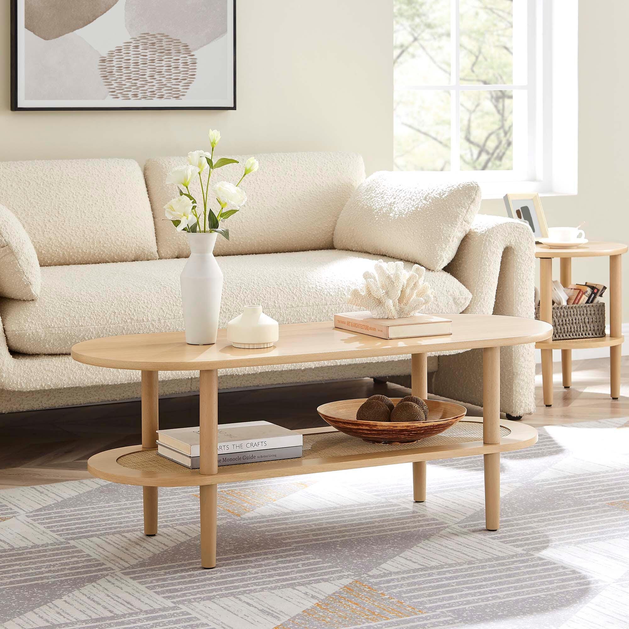 Modway Torus Oval Coffee Table, Oak, large