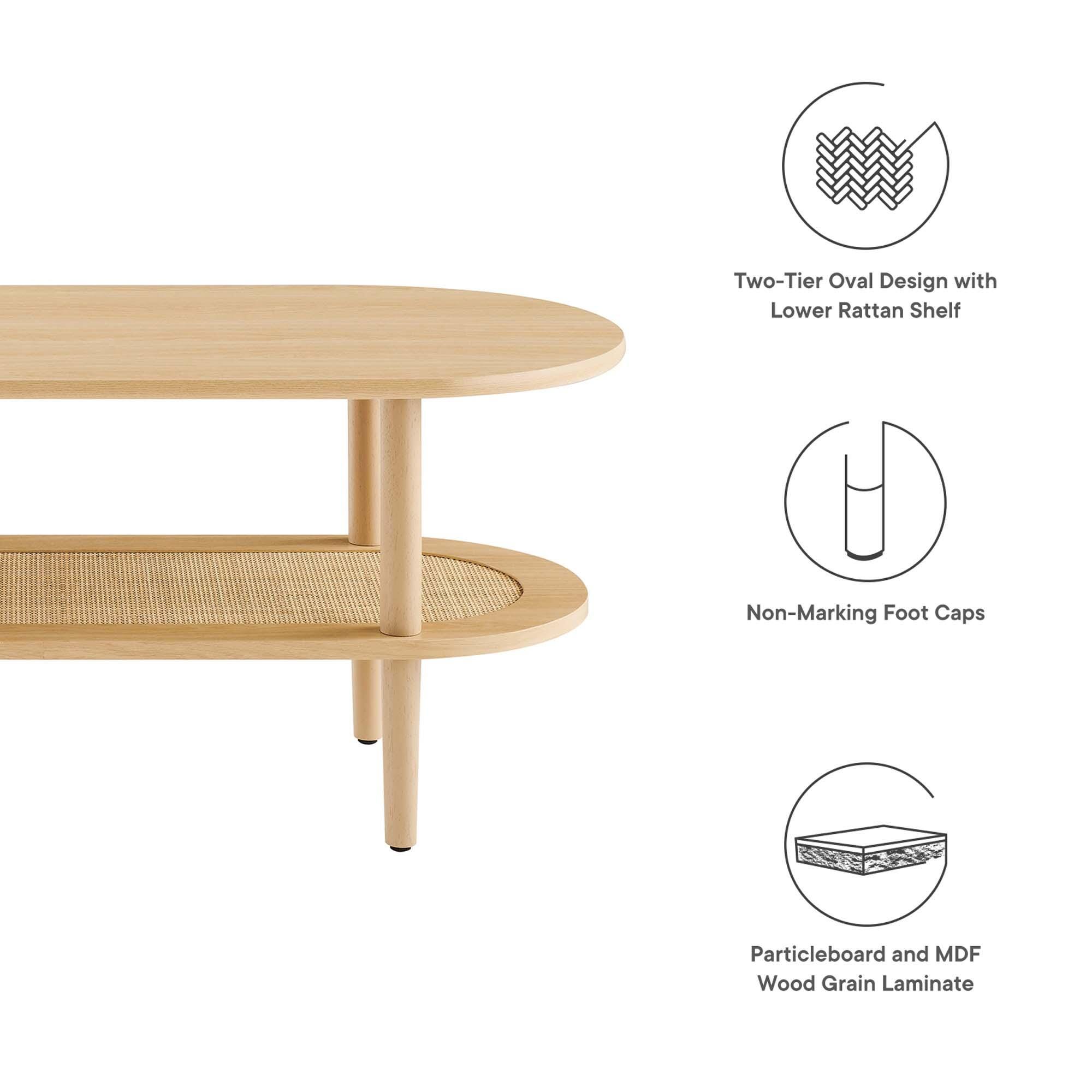 Modway Torus Oval Coffee Table, Oak, large