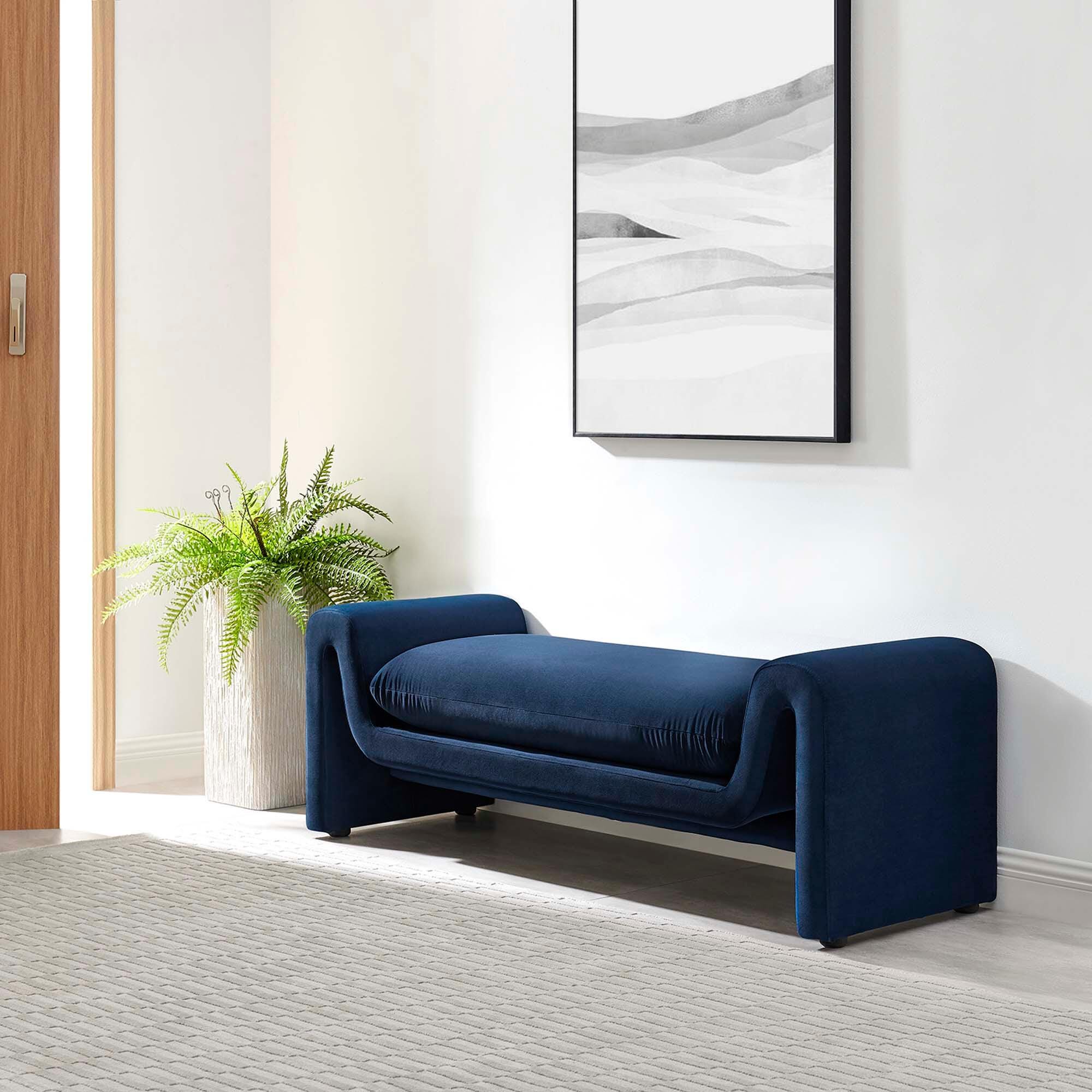 Modway Waverly Solid Bench, Midnight Blue, rollover