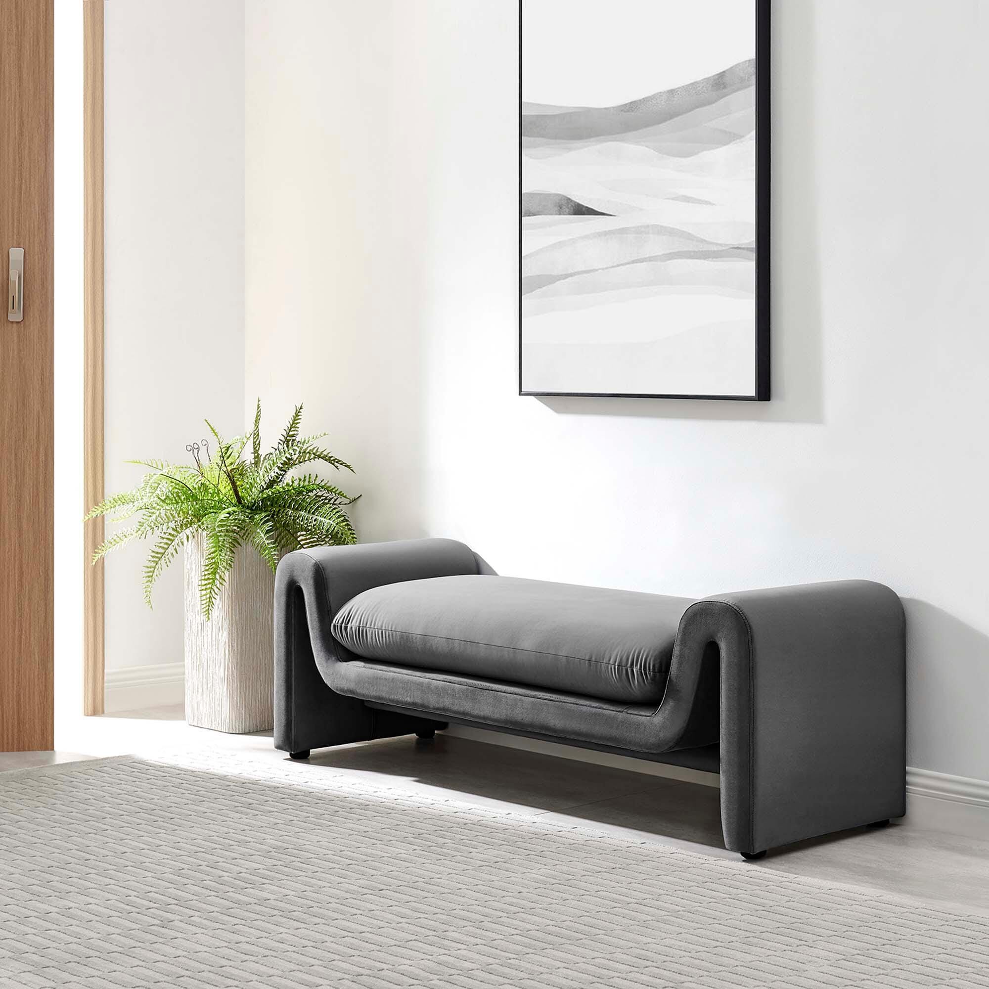 Modway Waverly Solid Bench, Gray, rollover