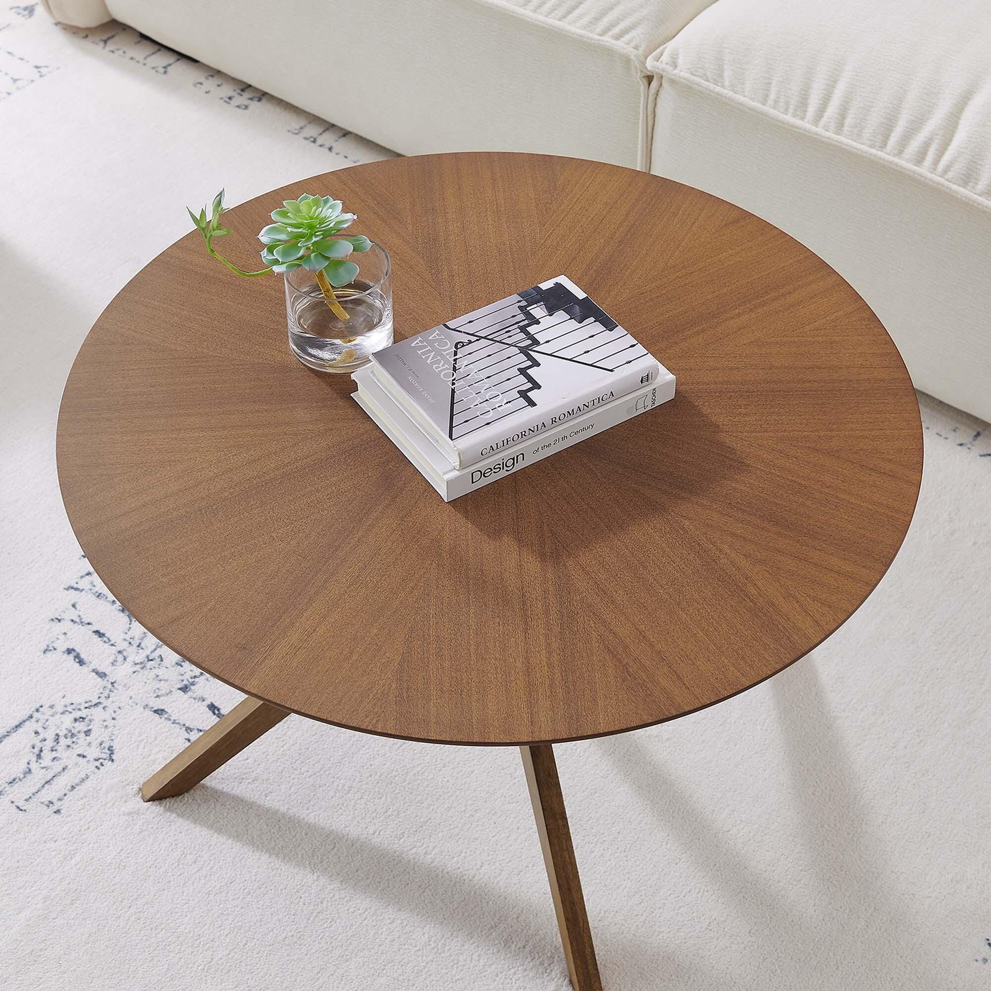 Modway Crossroads Round Coffee Table, Walnut, large