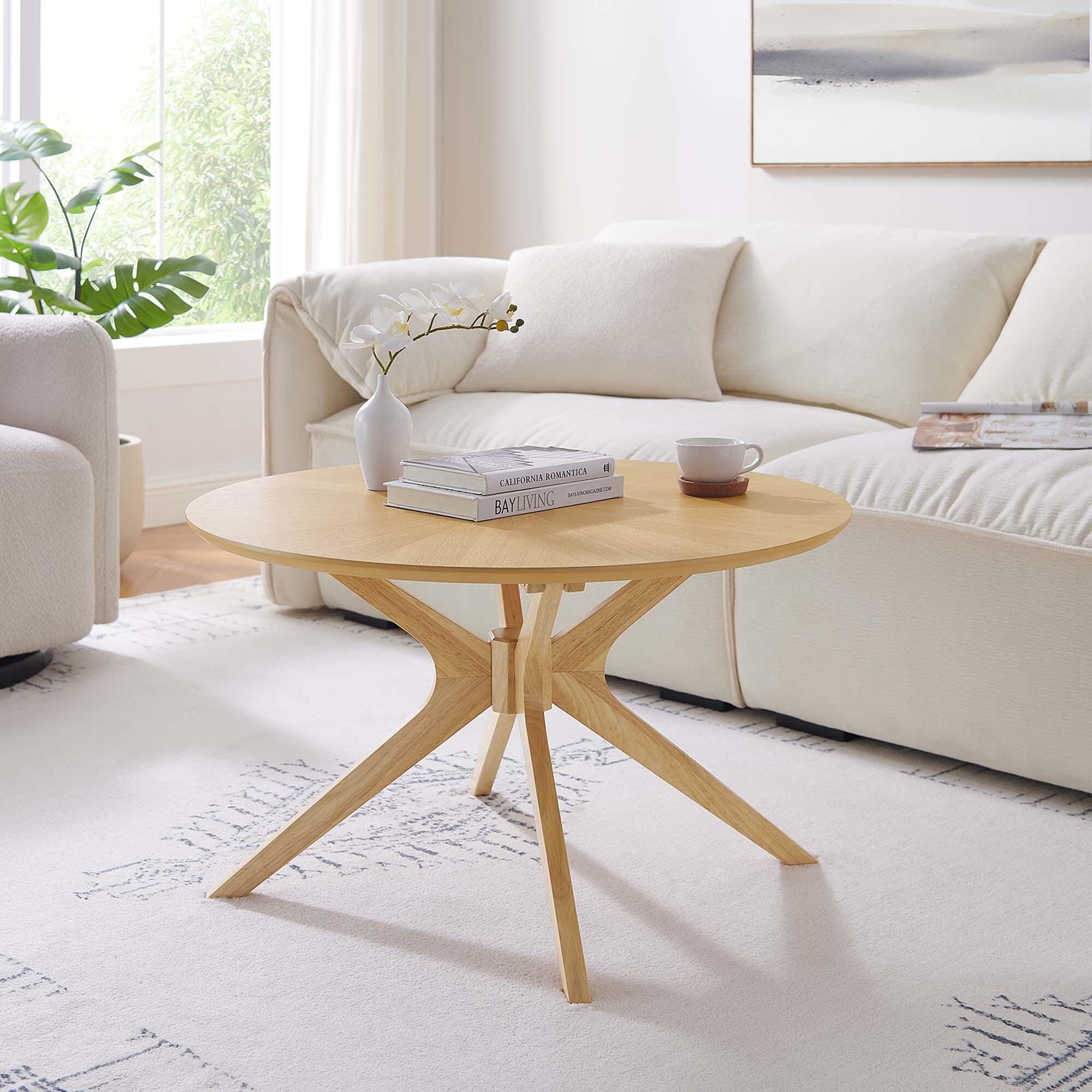 Modway Crossroads Round Coffee Table, Oak, large