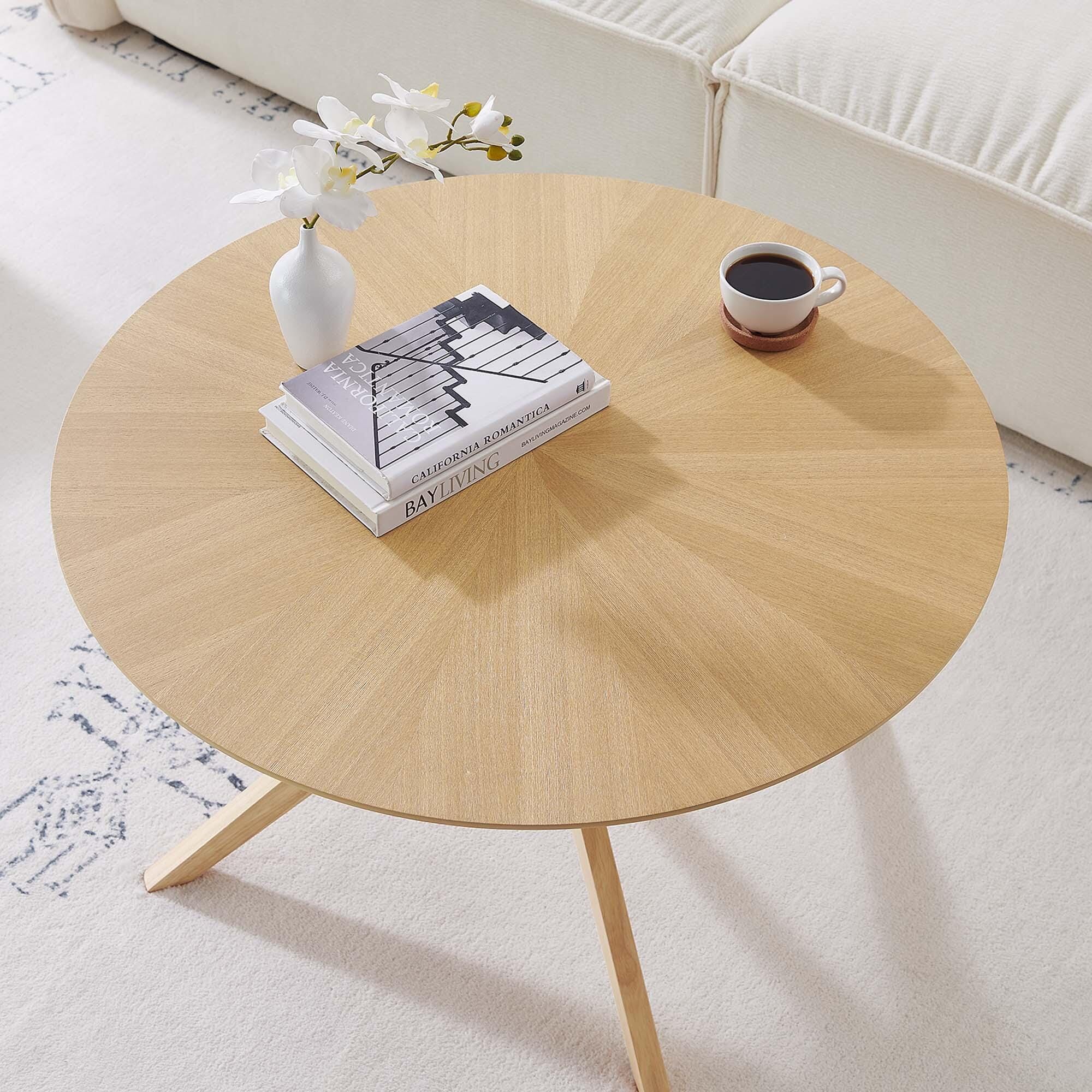 Modway Crossroads Round Coffee Table, Oak, large
