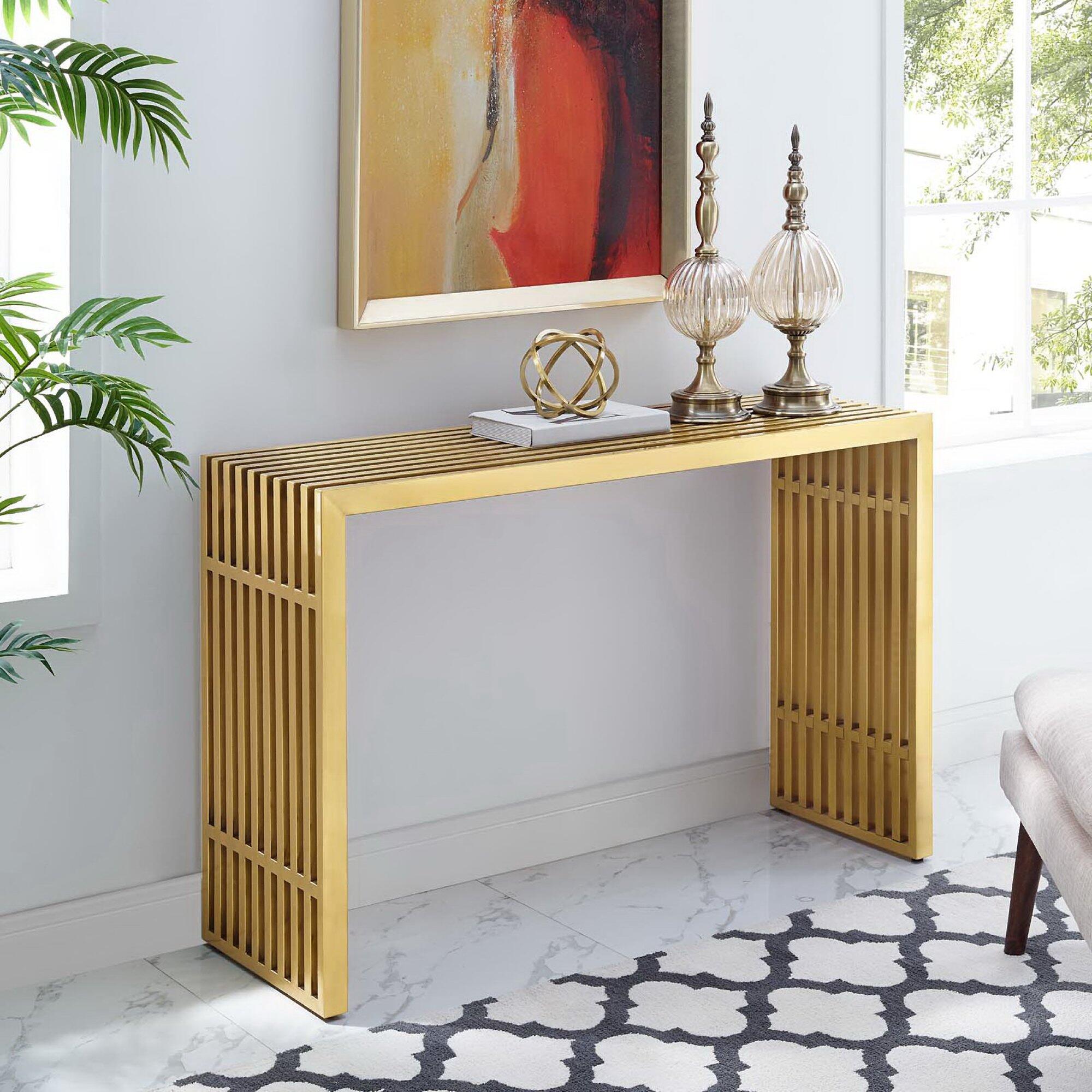 Modway Gridiron Console Table, Gold, rollover