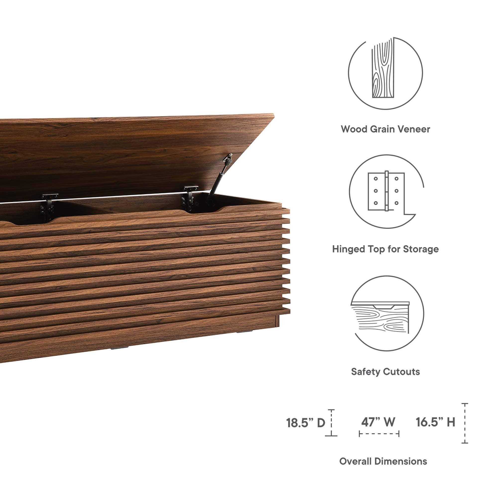 Modway Render Storage Bench, Walnut, large