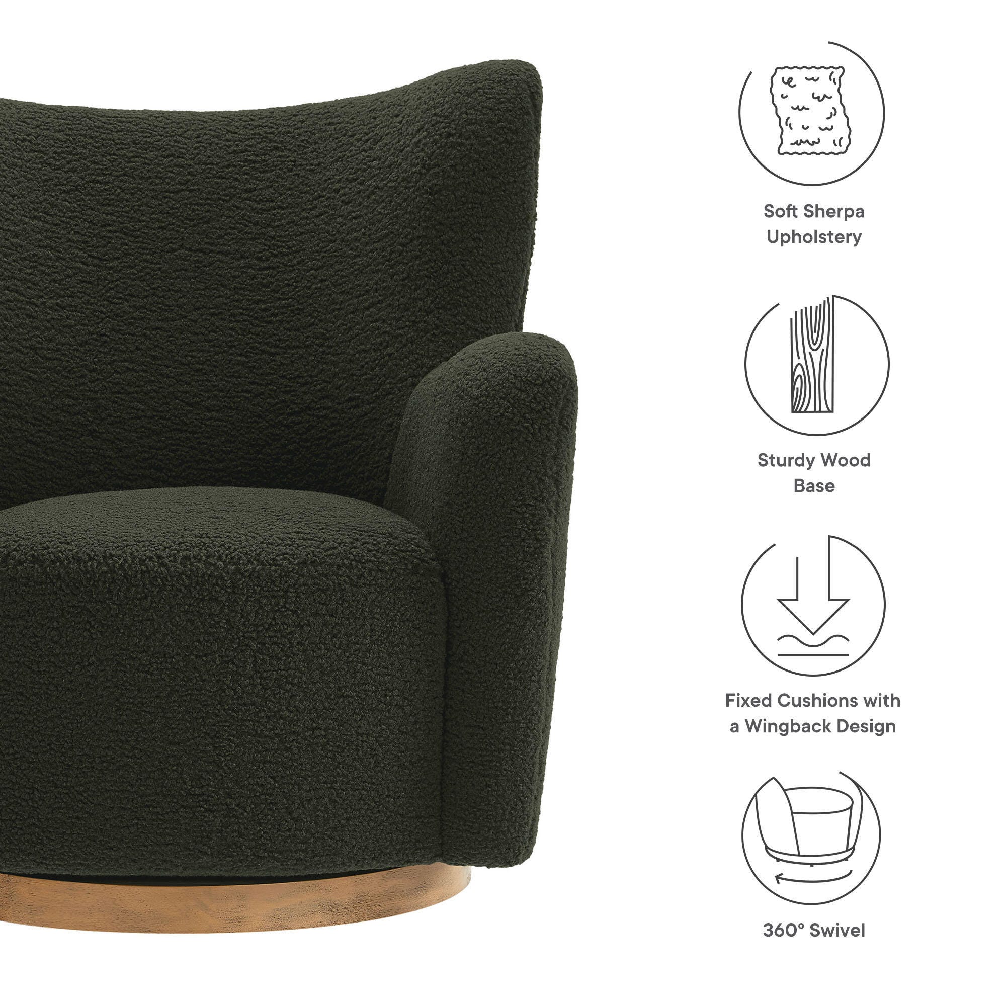 Modway Montrose Swivel Accent Chair, Fern/Walnut, large