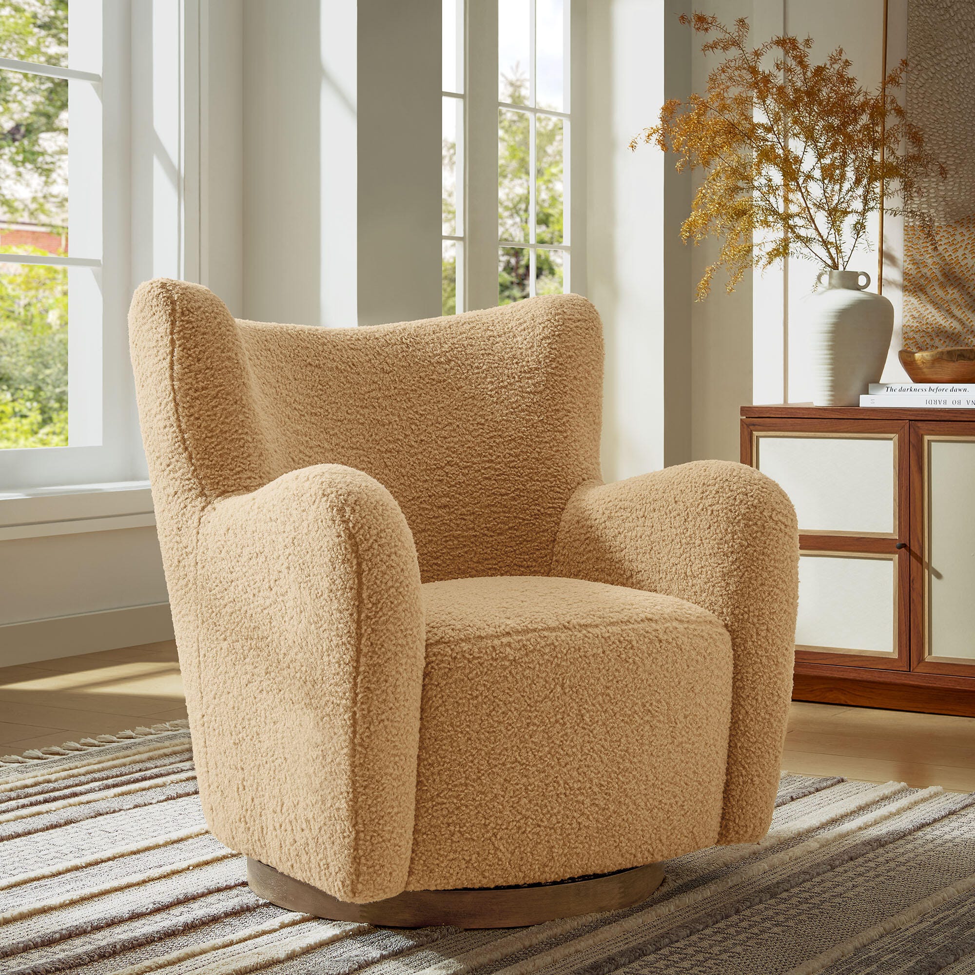 Modway Montrose Swivel Accent Chair, Camel/Walnut, large