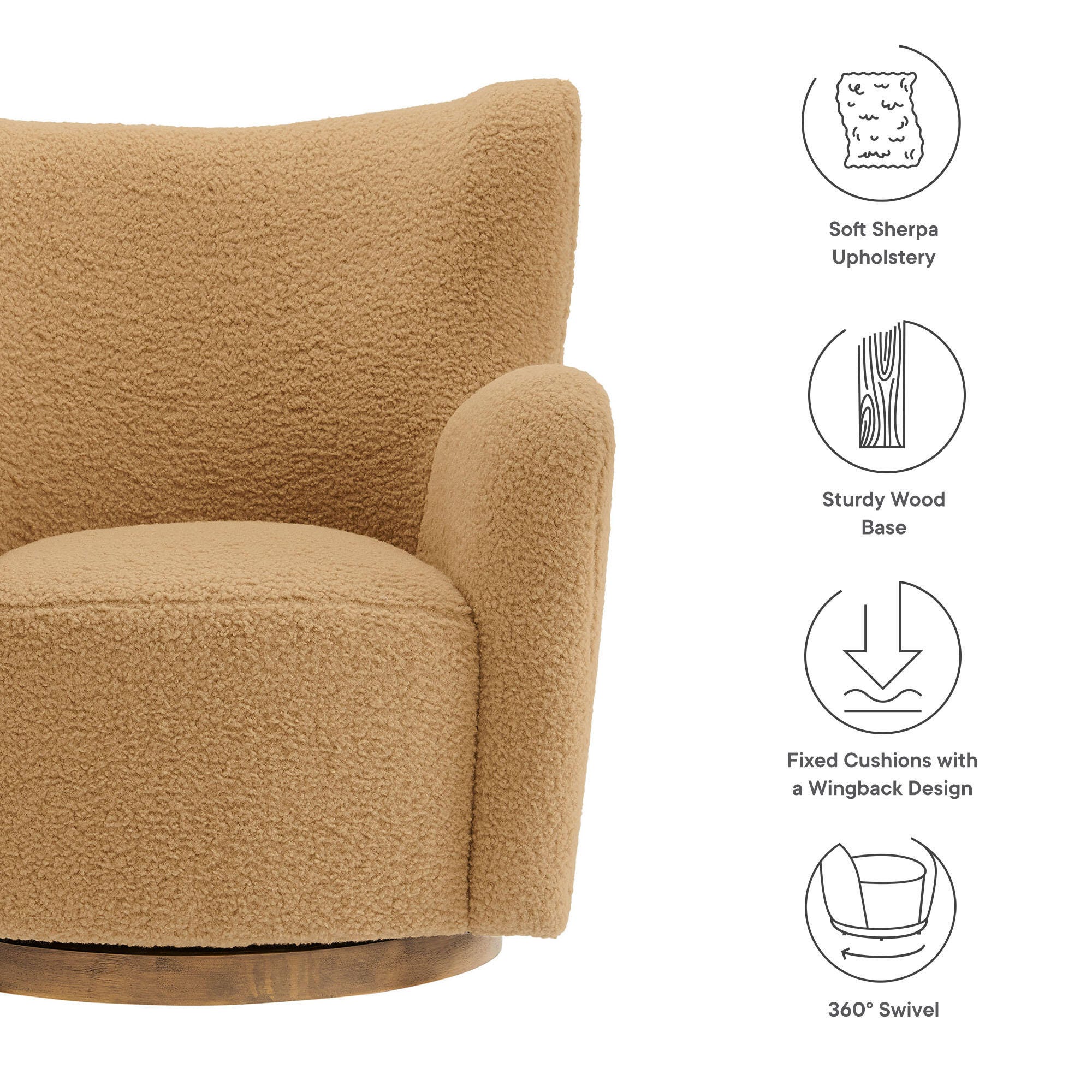 Modway Montrose Swivel Accent Chair, Camel/Walnut, large
