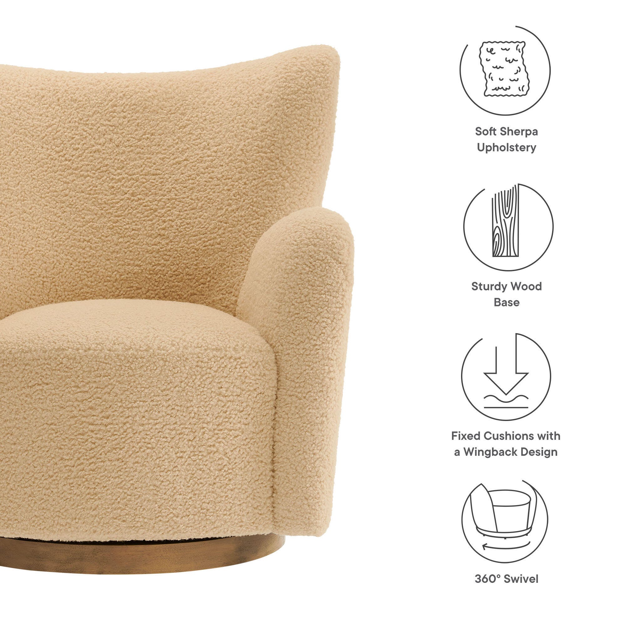 Modway Montrose Swivel Accent Chair, Ivory/Walnut, large