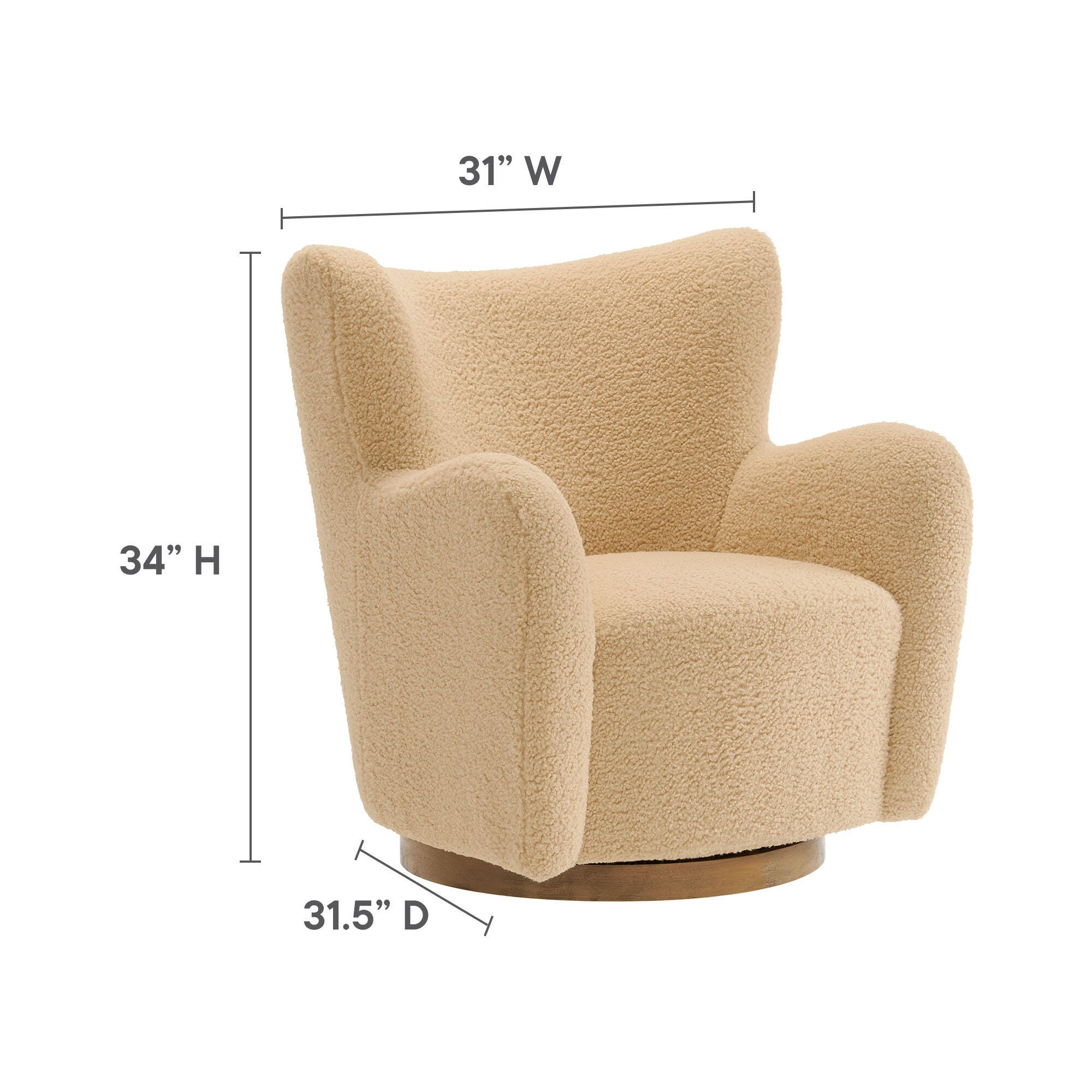 Modway Montrose Swivel Accent Chair, Ivory/Walnut, large
