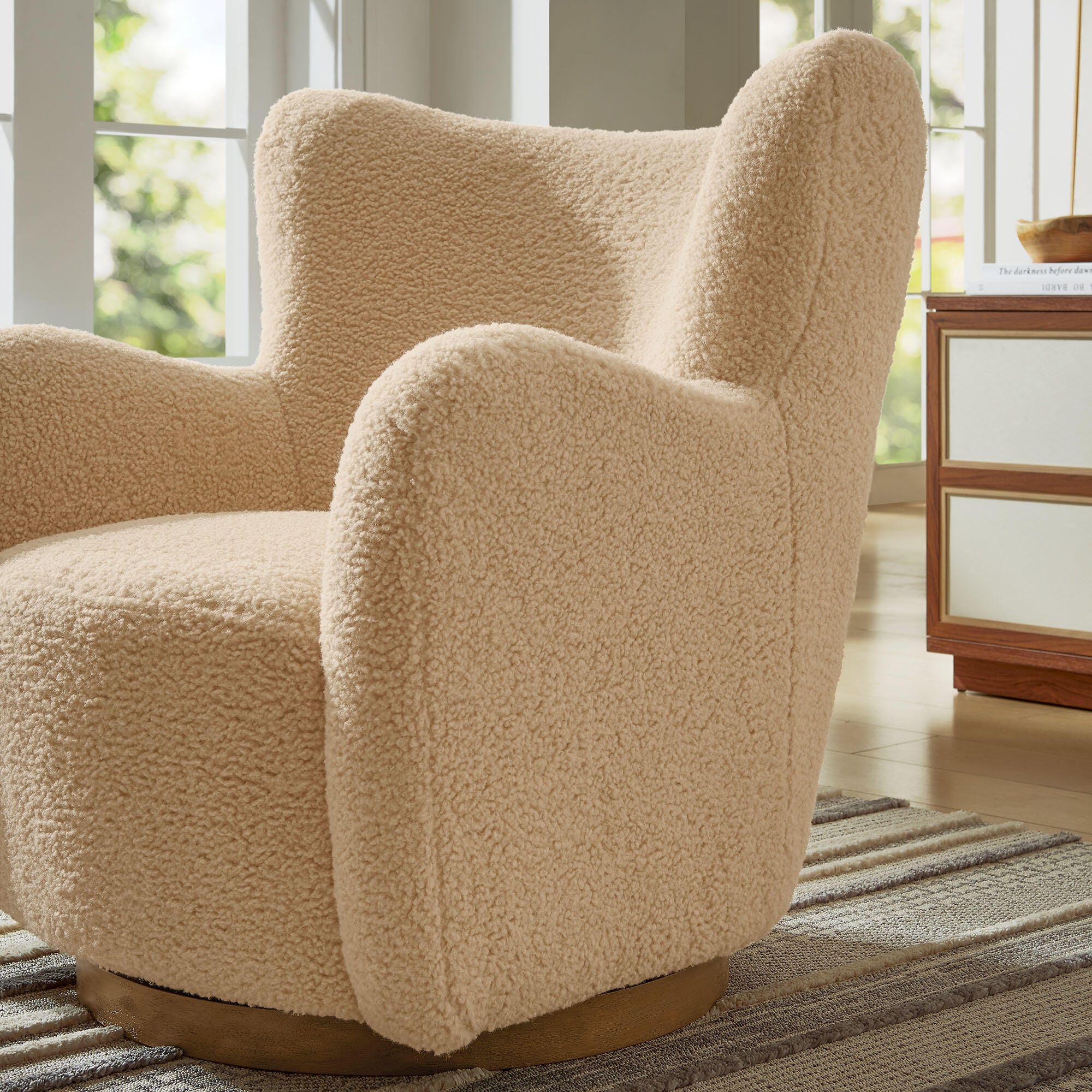 Modway Montrose Swivel Accent Chair, Ivory/Walnut, large