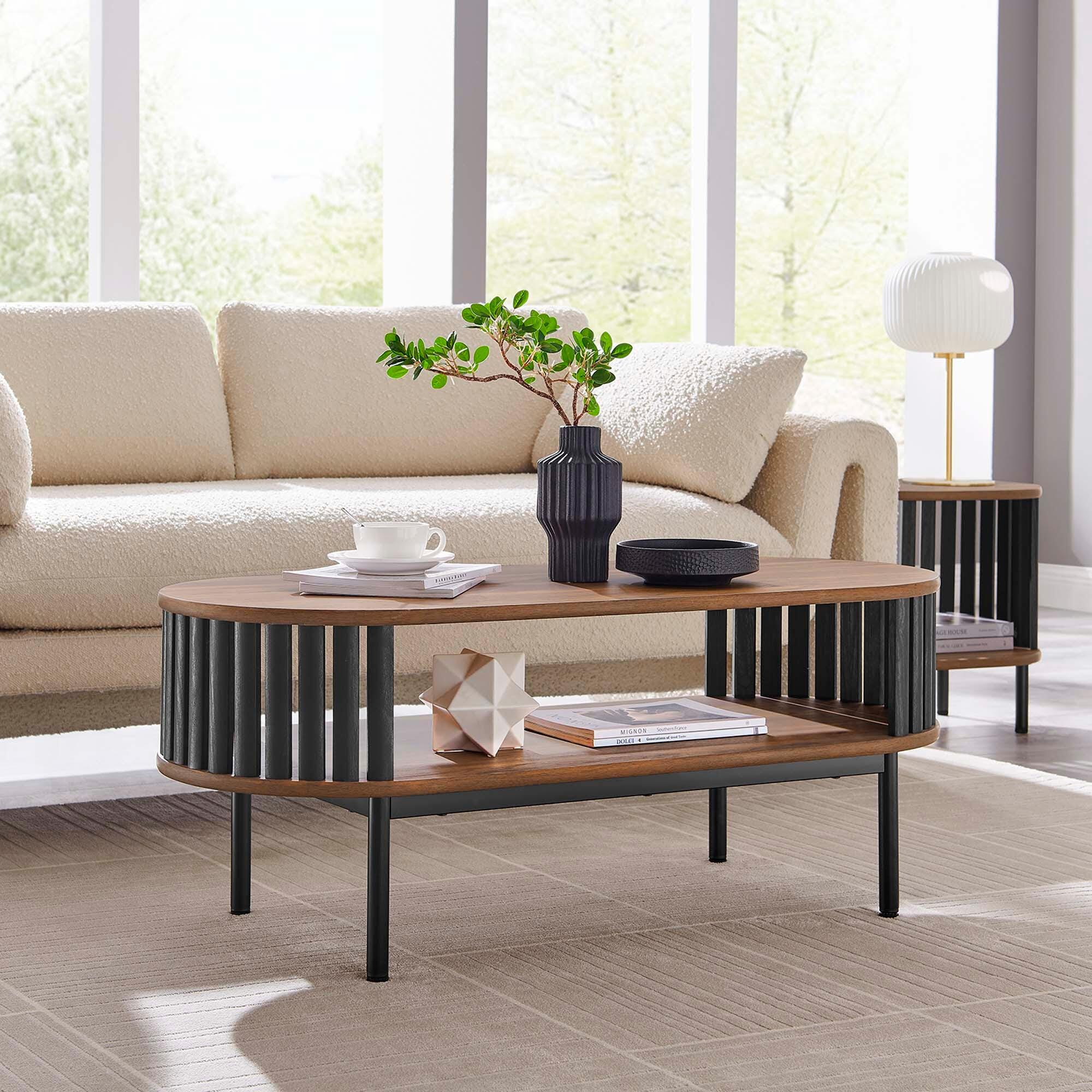 Modway Fortitude Coffee Table, Walnut/Black, rollover