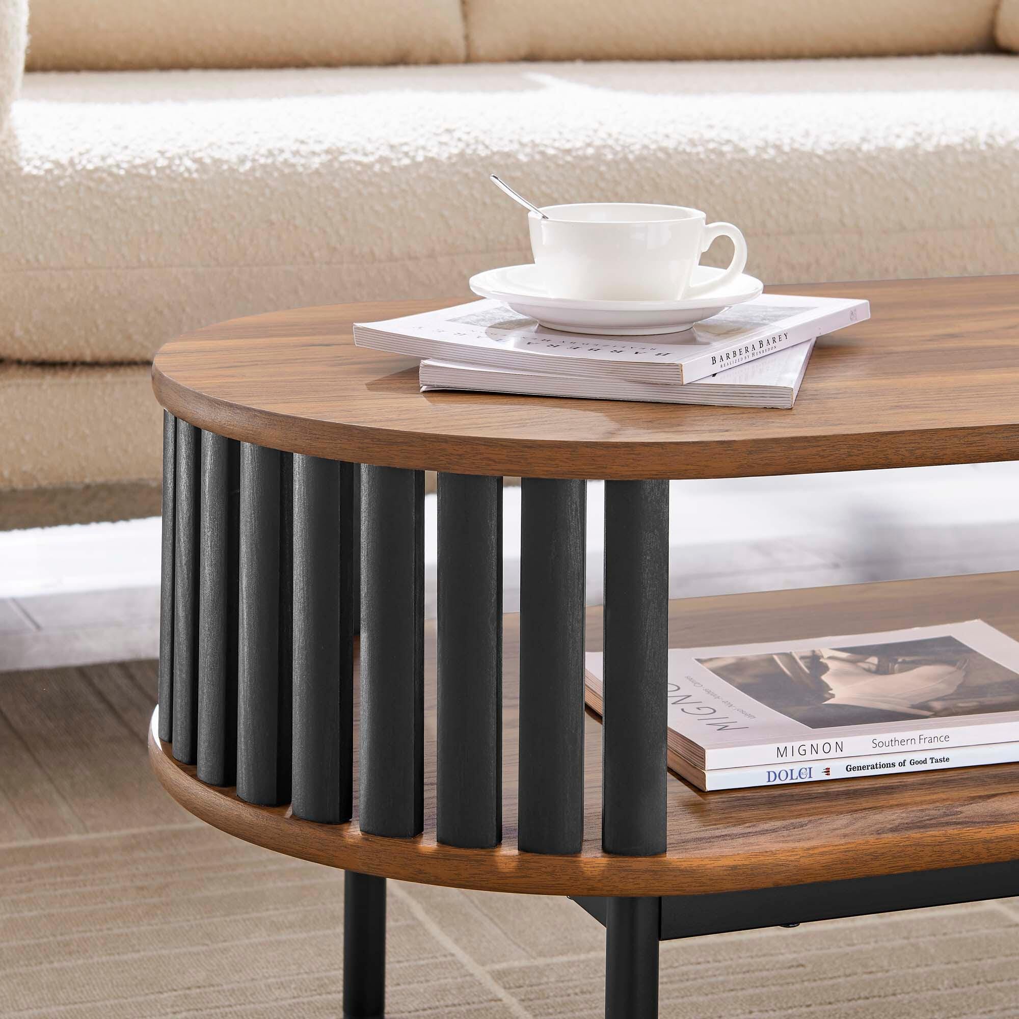 Modway Fortitude Coffee Table, Walnut/Black, large