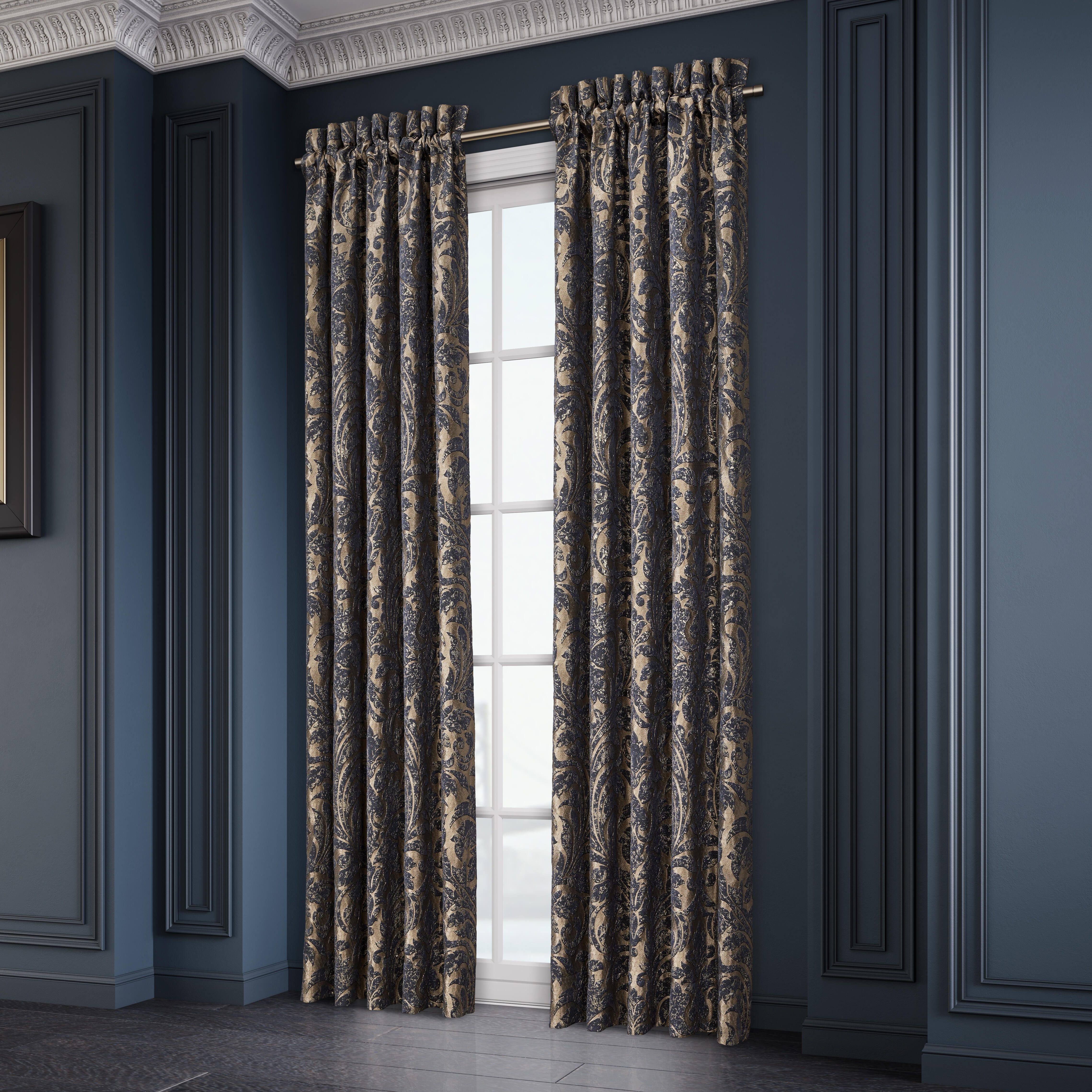 J. Queen New York Glimmerstone 84" Window Panel Pair, Indigo/Gold, rollover