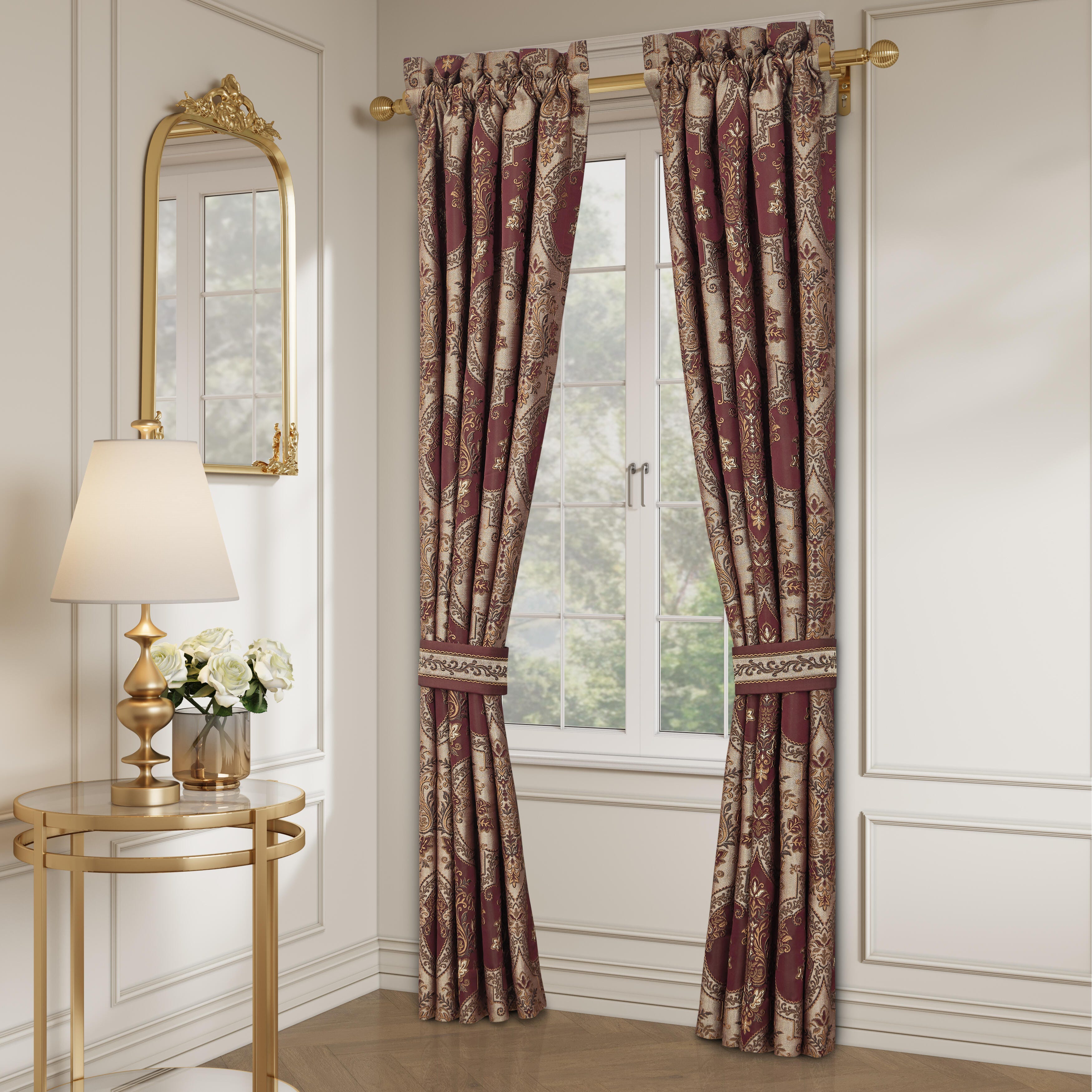 J. Queen New York Phyllis 84" Window Panel Pair, Bordeaux, rollover