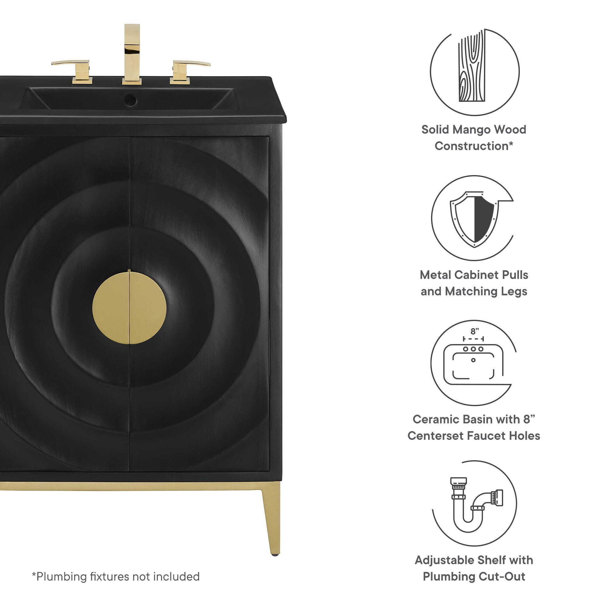 Modway Beau 24" Bathroom Vanity, Black, large