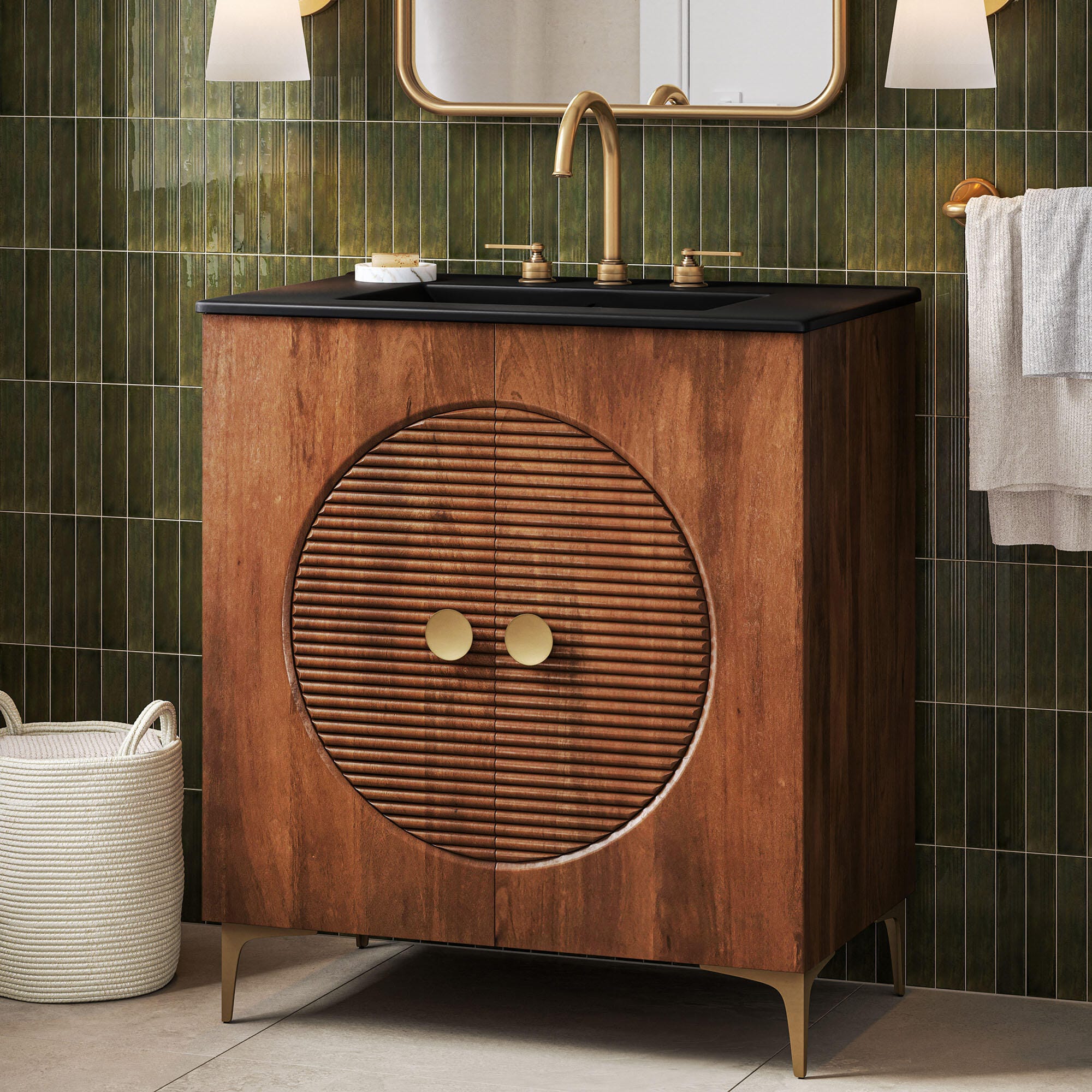 Modway Vernon 30" Bathroom Vanity Set, Walnut/Black, rollover