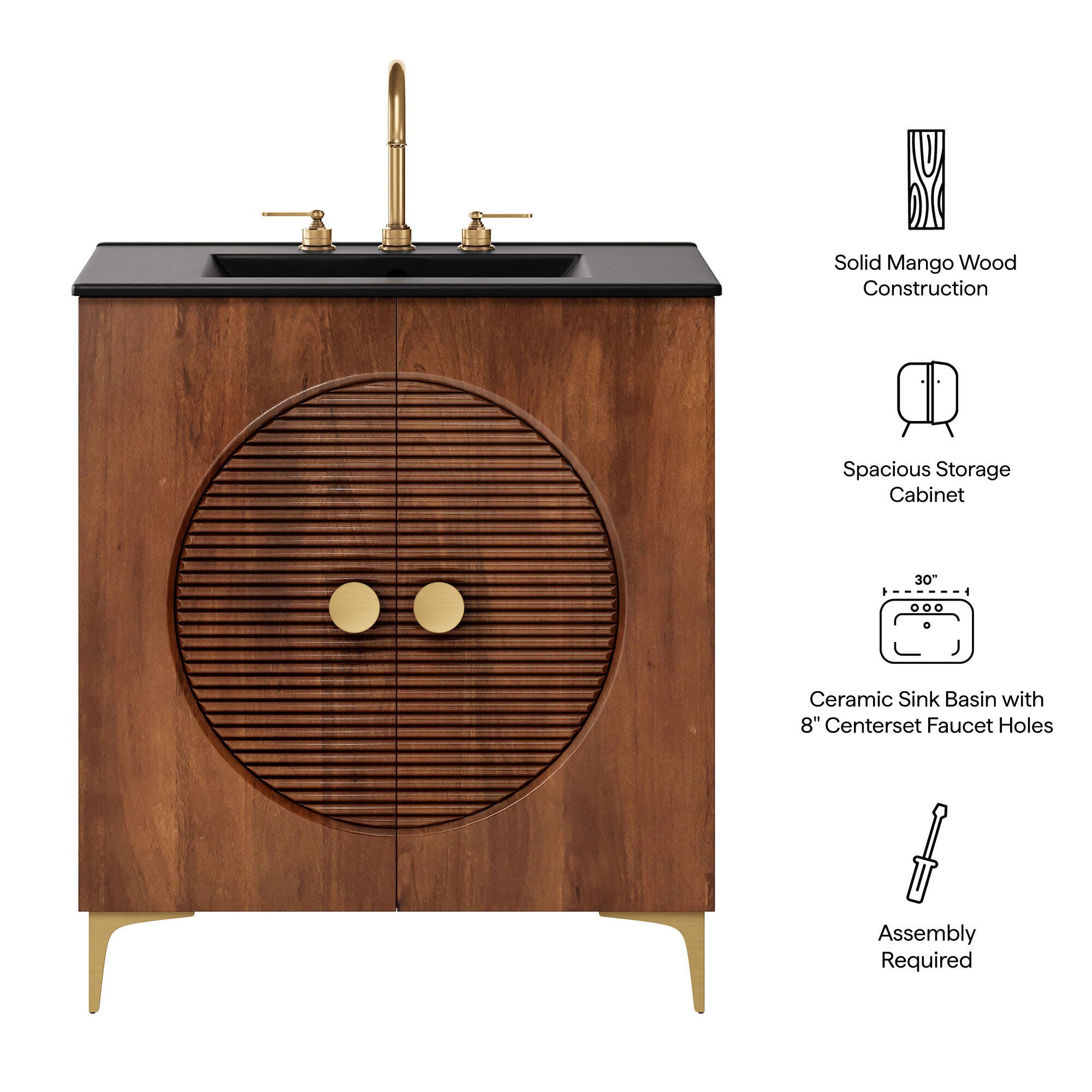 Modway Vernon 30" Bathroom Vanity Set, Walnut/Black, large