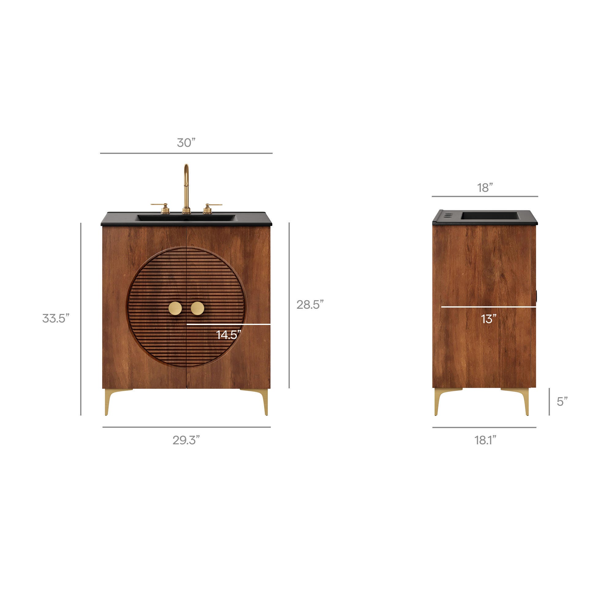 Modway Vernon 30" Bathroom Vanity Set, Walnut/Black, large