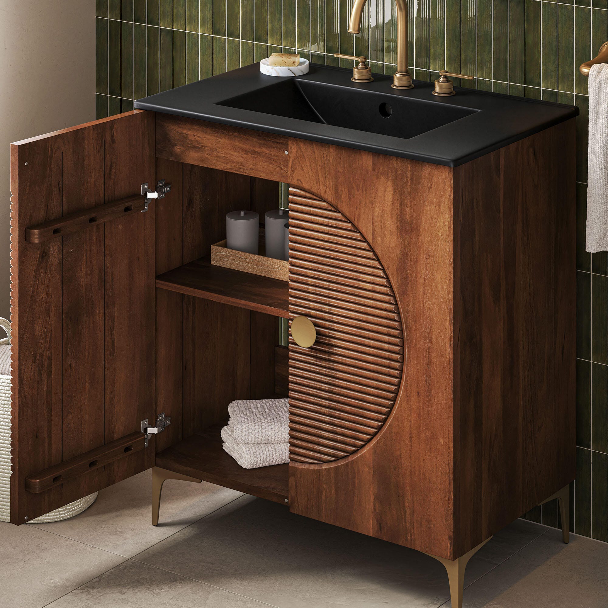 Modway Vernon 30" Bathroom Vanity Set, Walnut/Black, large