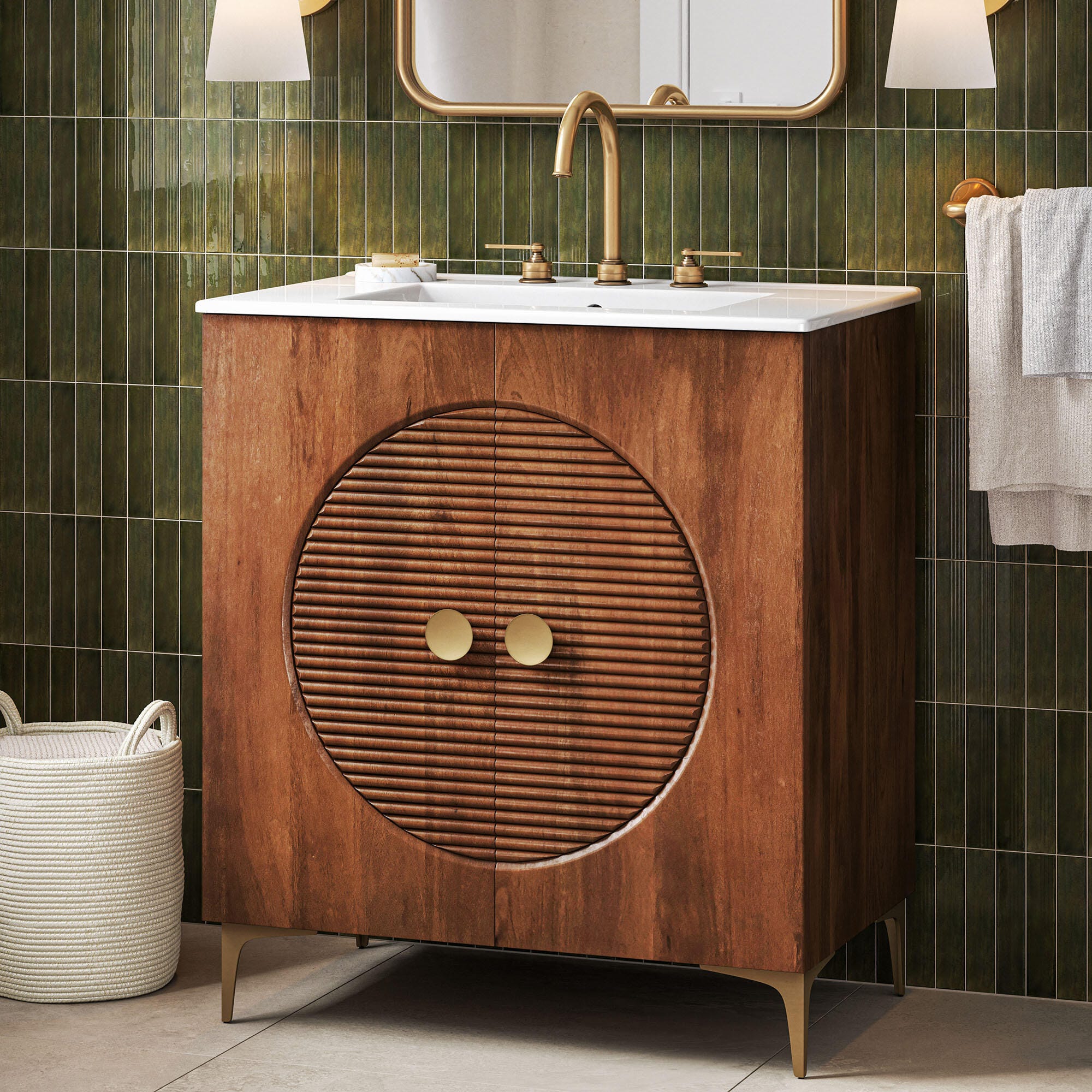 Modway Vernon 30" Bathroom Vanity Set, Walnut/White, rollover