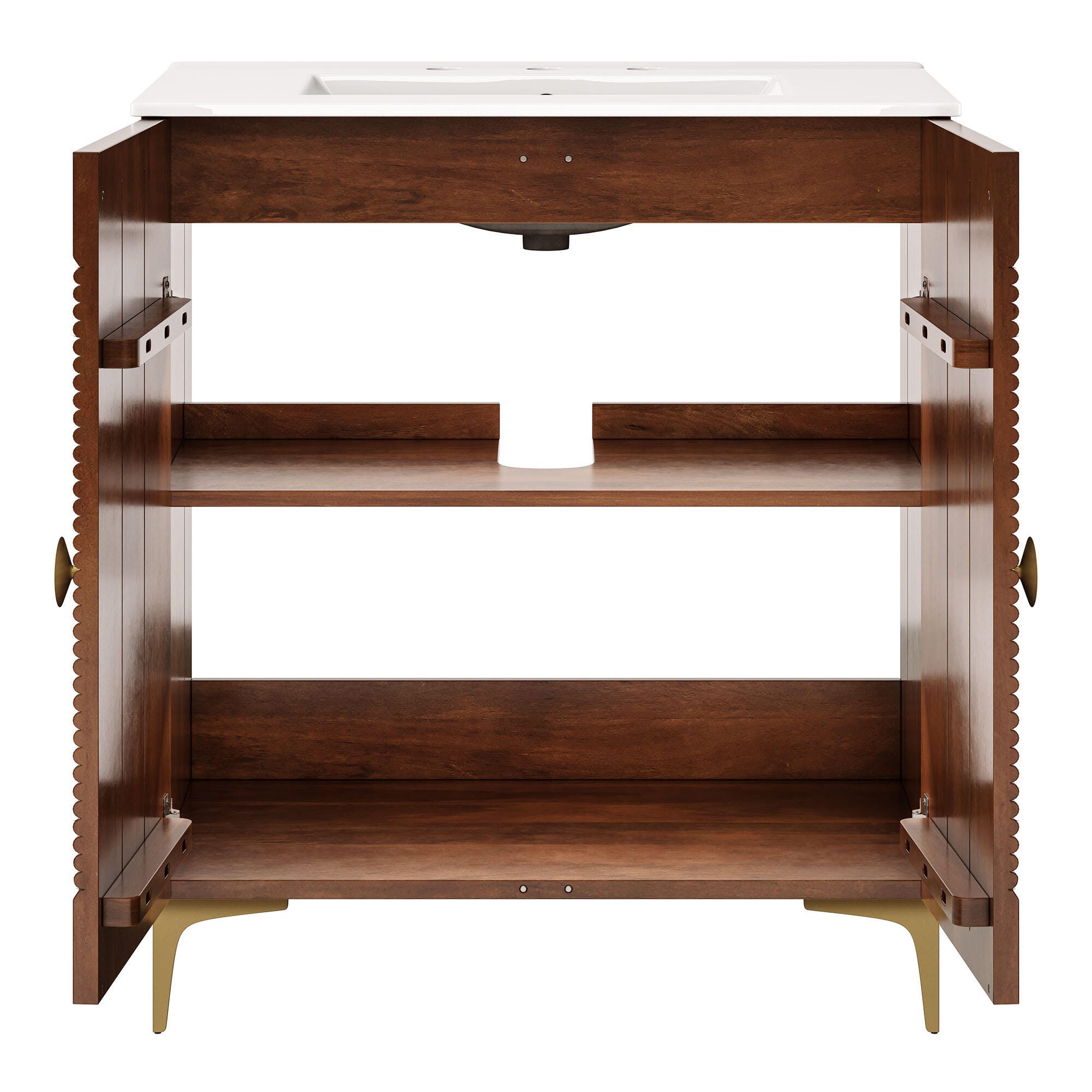 Modway Vernon 30" Bathroom Vanity Set, Walnut/White, large