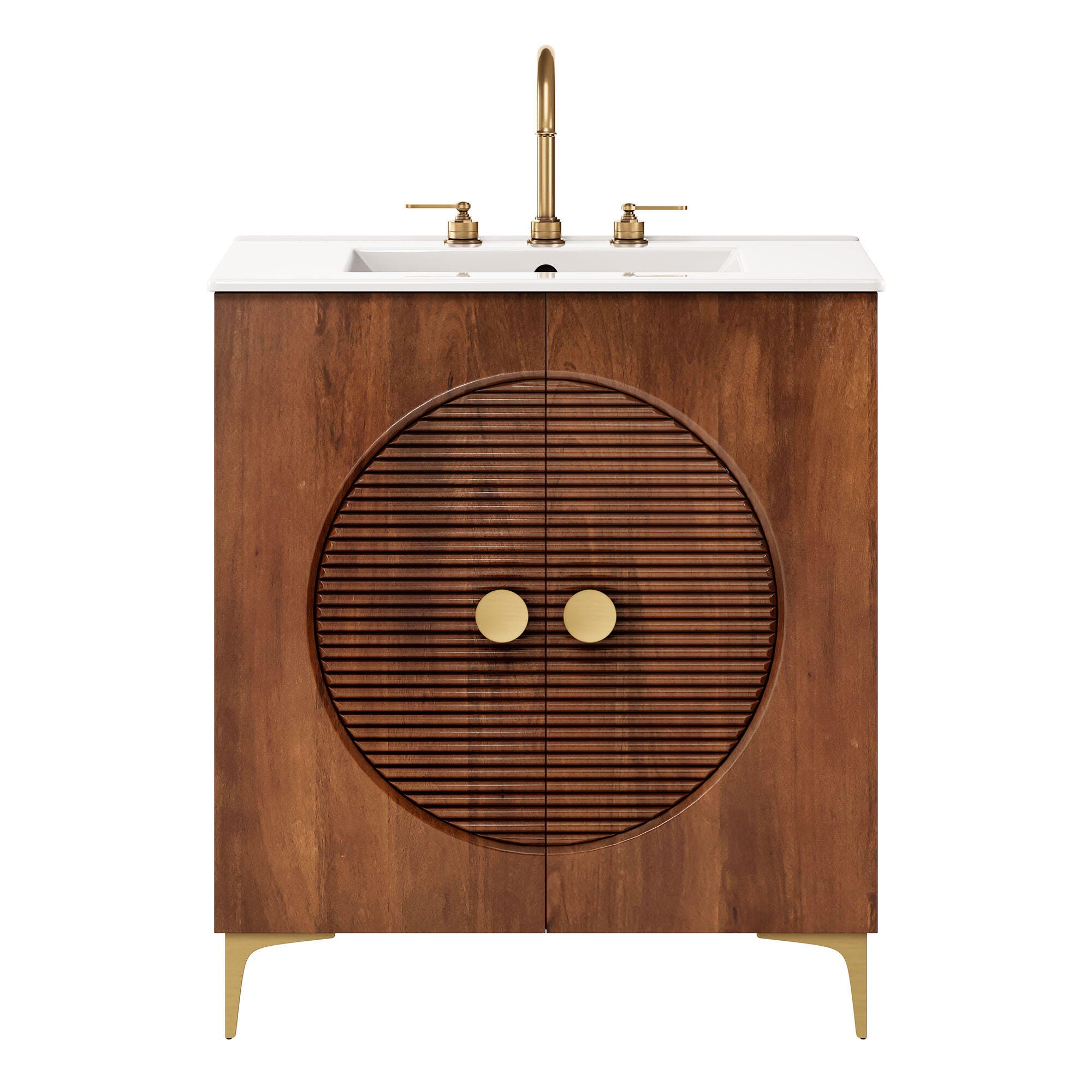 Modway Vernon 30" Bathroom Vanity Set, Walnut/White, large